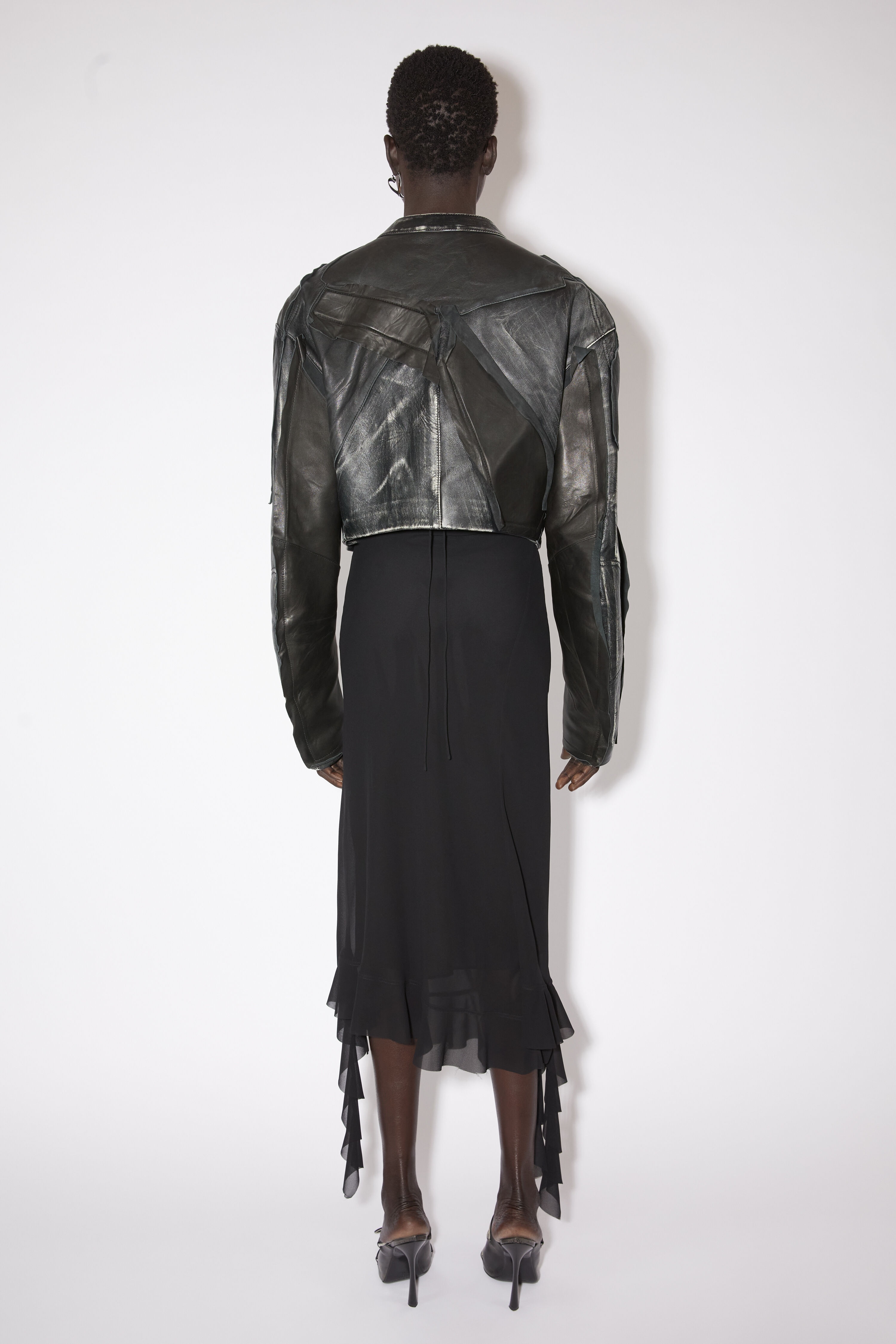 Patchwork leather biker jacket - Black - 3