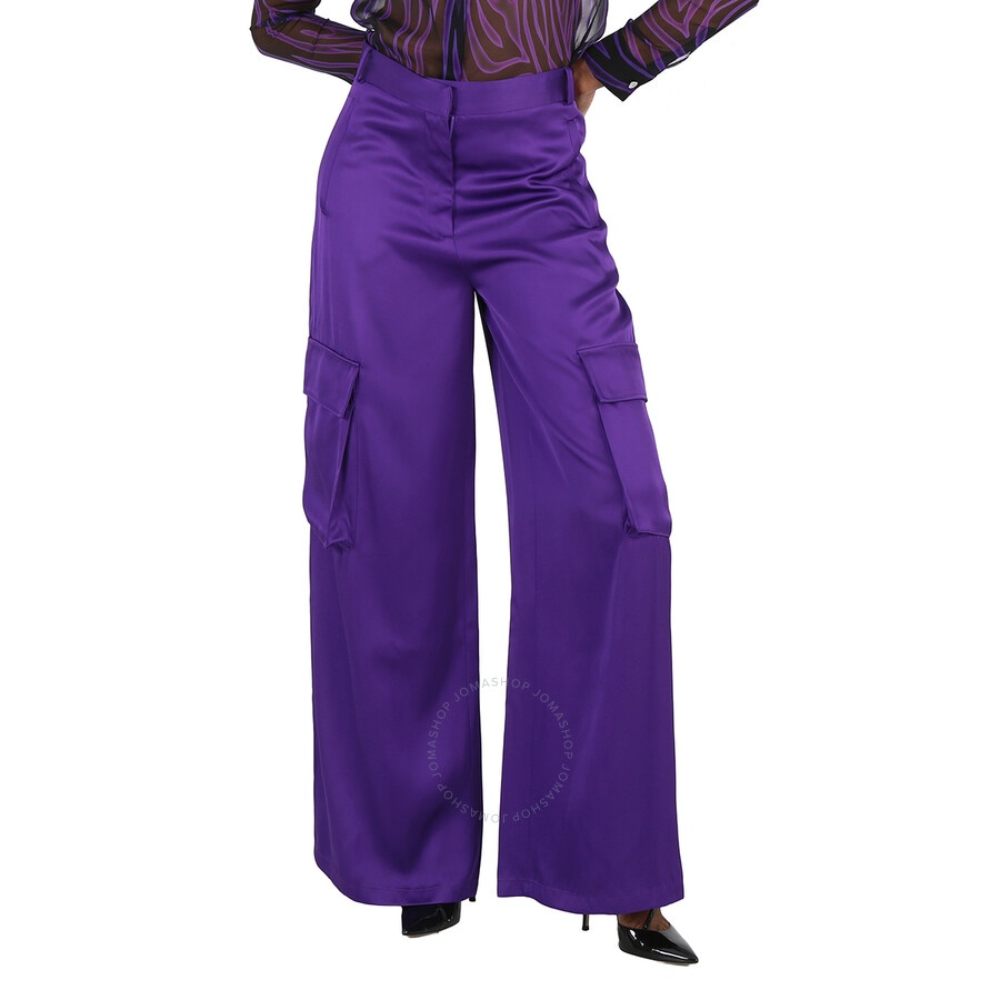 Versace Ladies Bright Dark Orchid Wide-Leg Cargo Pants - 4