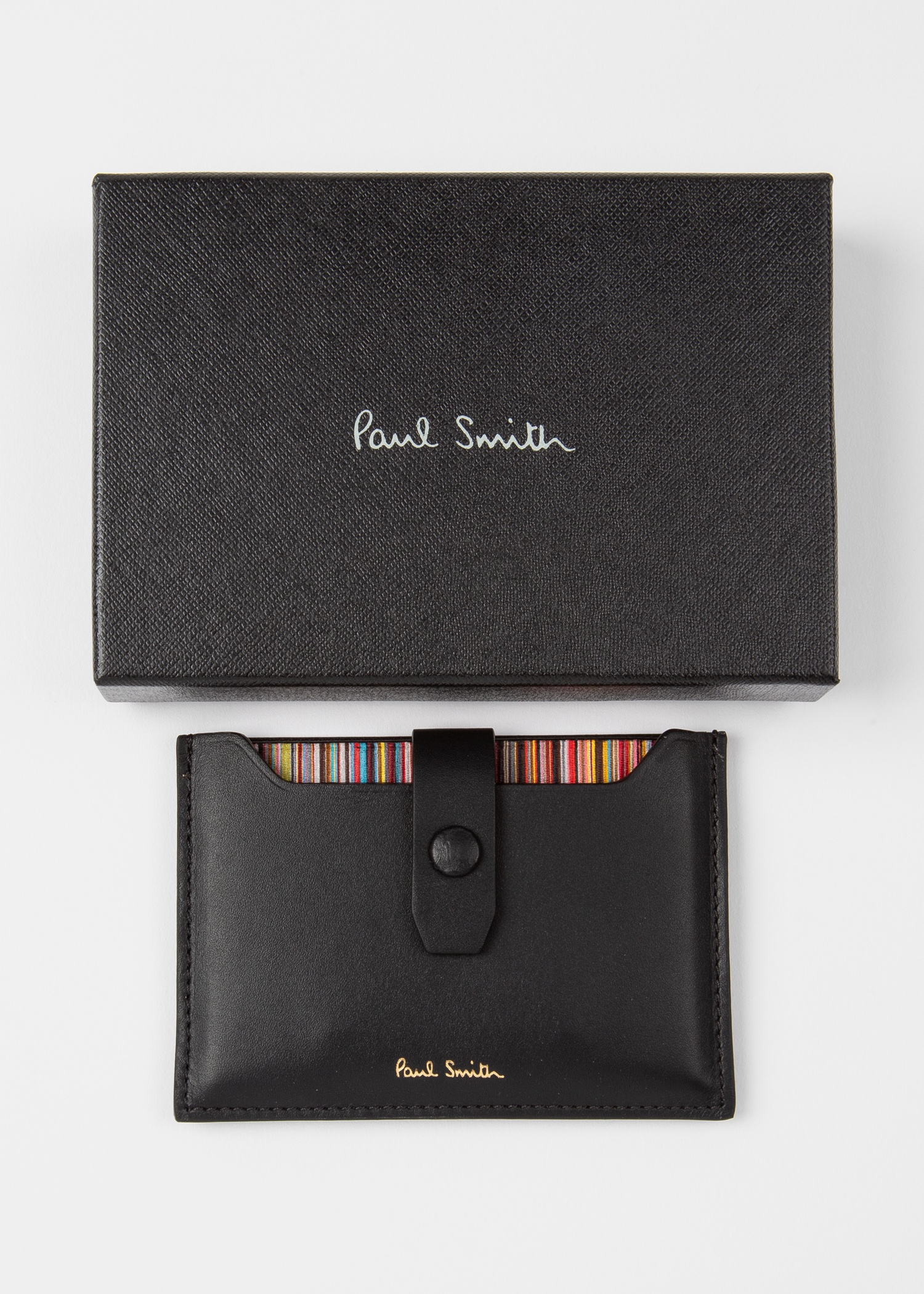 Black Leather Credit Hard Holder With 'Signature Stripe' Pull Out - 6