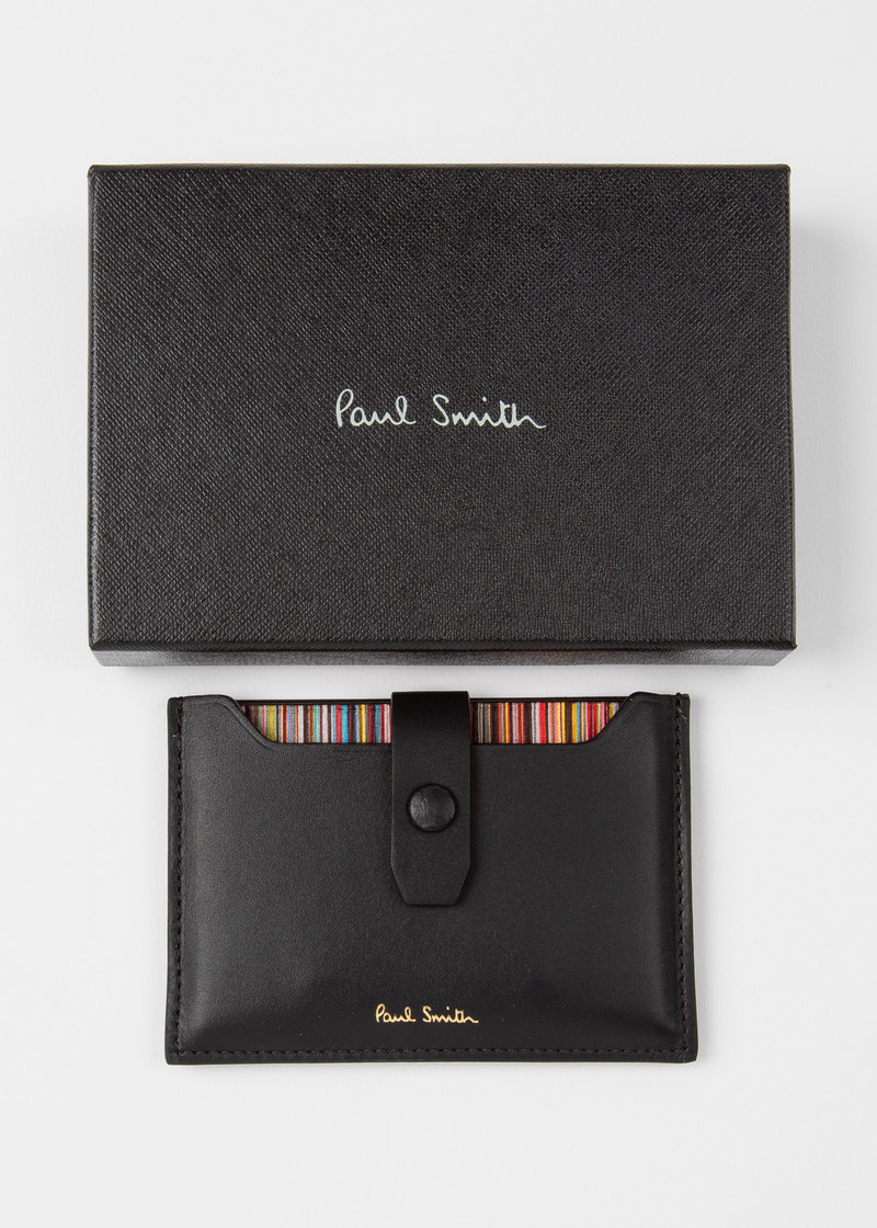 Black Leather Credit Hard Holder With 'Signature Stripe' Pull Out 6