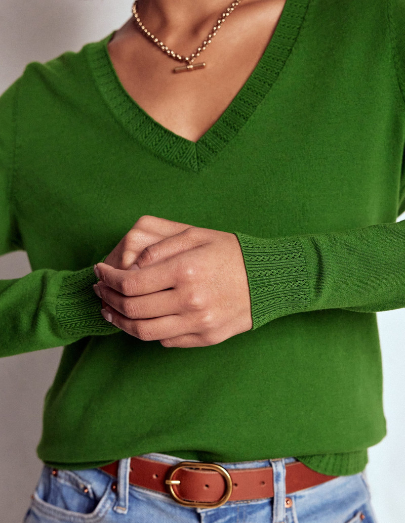 Emilia Cotton V Neck Sweater-Promenade Green 3