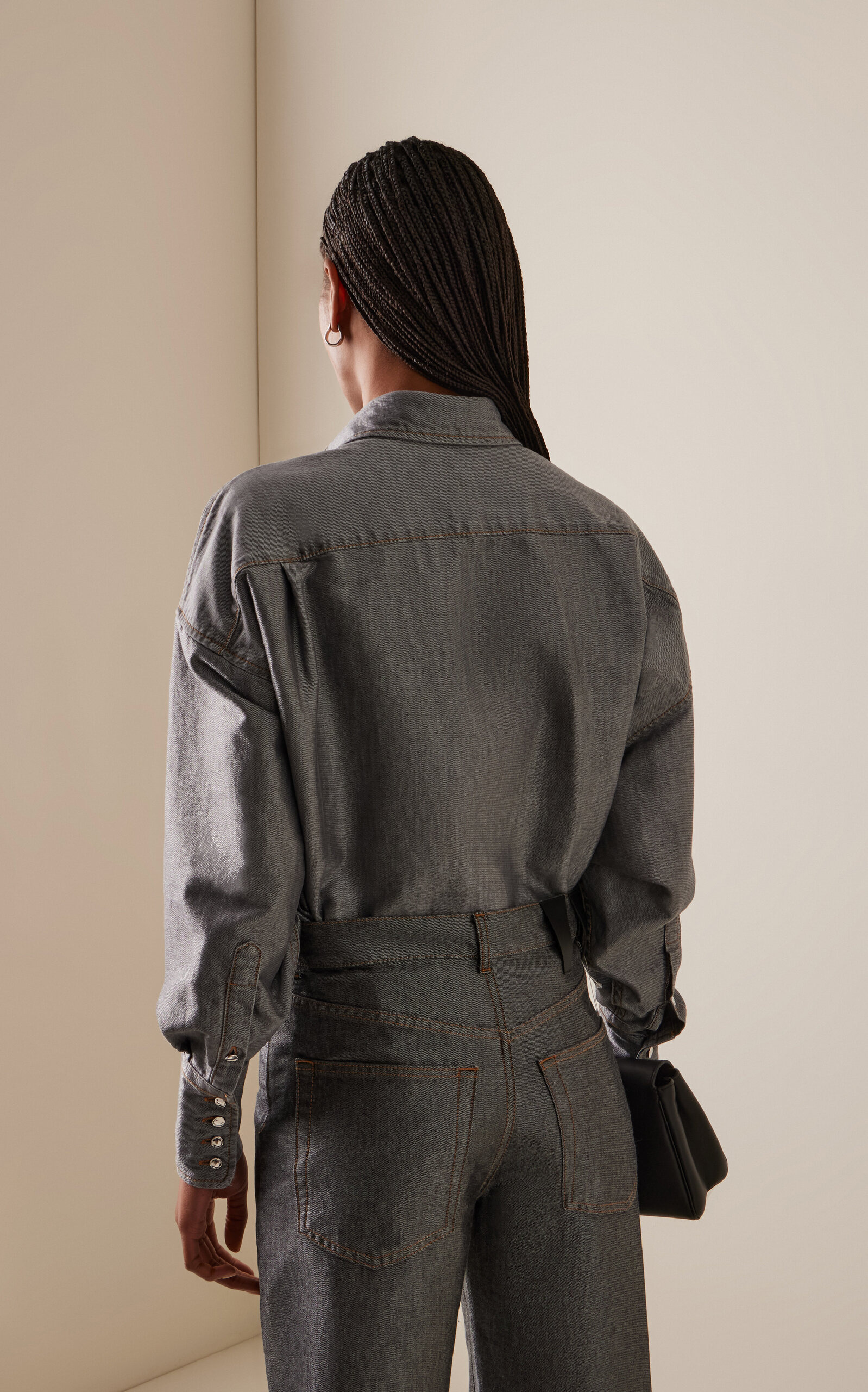 Carla Oversized Metallic Denim Shirt grey - 4