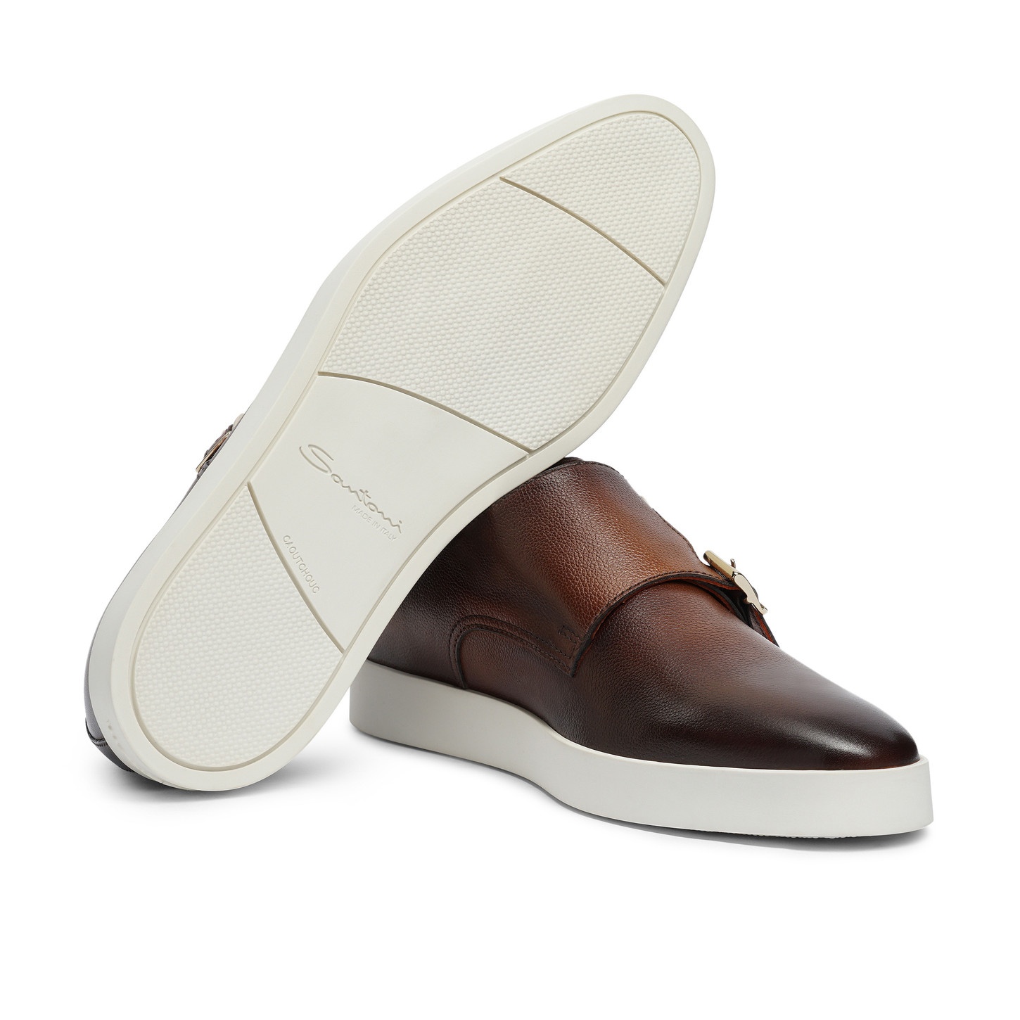 Men’s brown tumbled leather double-buckle shoe - 4