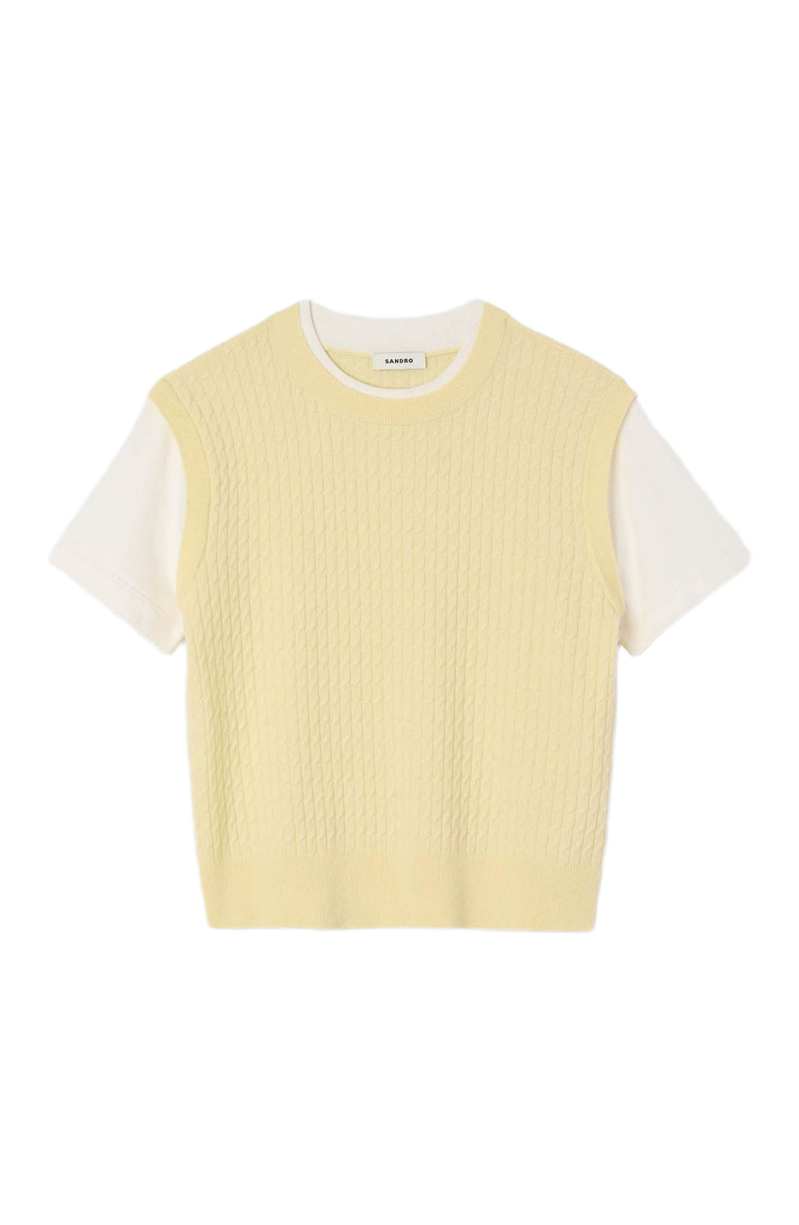 SANDRO Dual-material knit sweater in Light Yellow at Nordstrom - 5