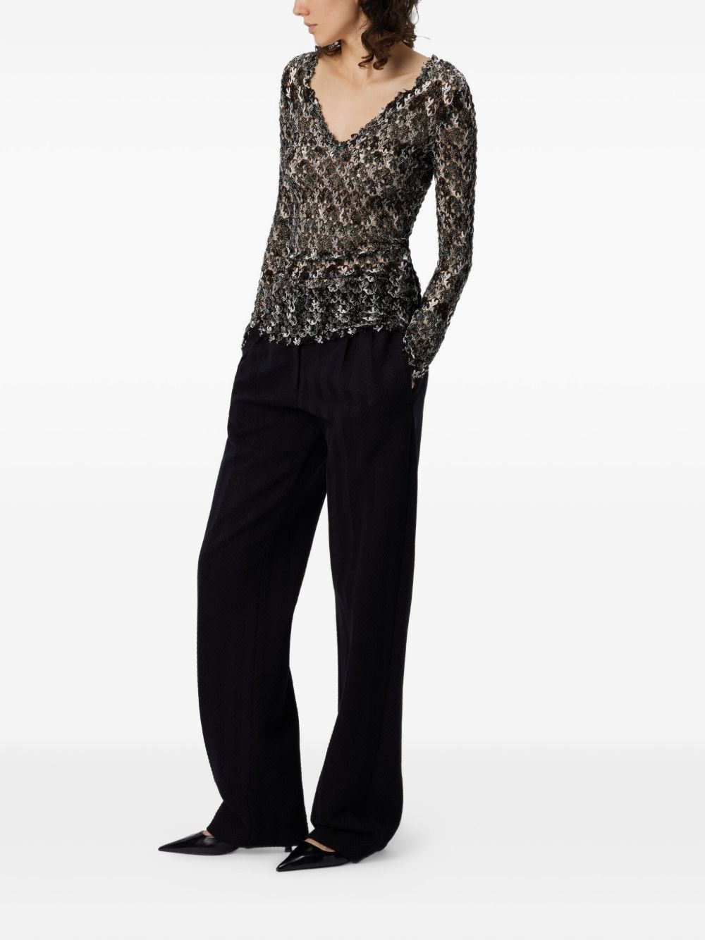 floral-lace long-sleeve top - 2