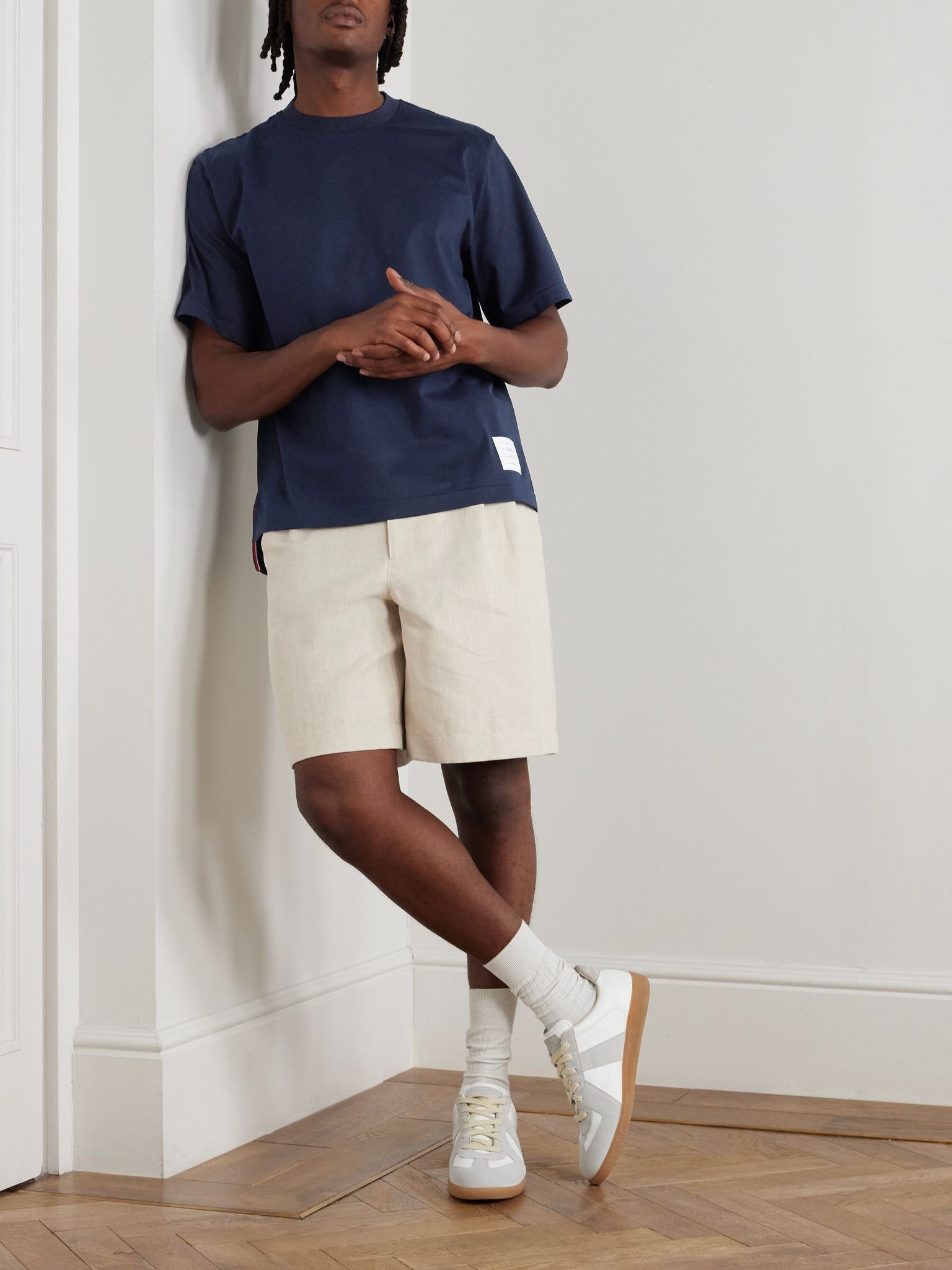 Logo-Appliquéd Striped Cotton-Jersey T-Shirt Navy - 2