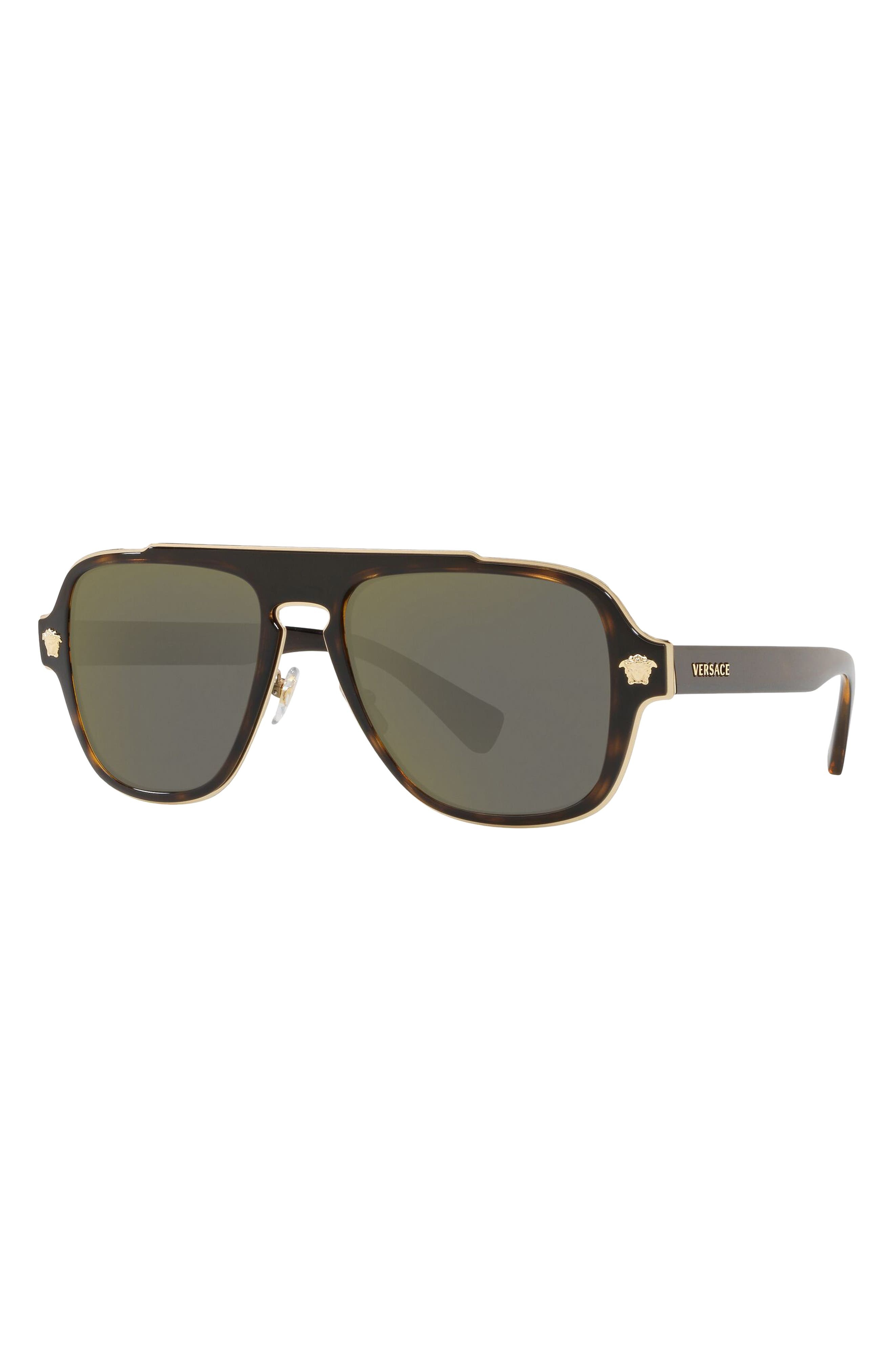 Versace 56mm Mirrored Aviator Sunglasses in Dark Havana/Grey Gold Mirror at Nordstrom - 4