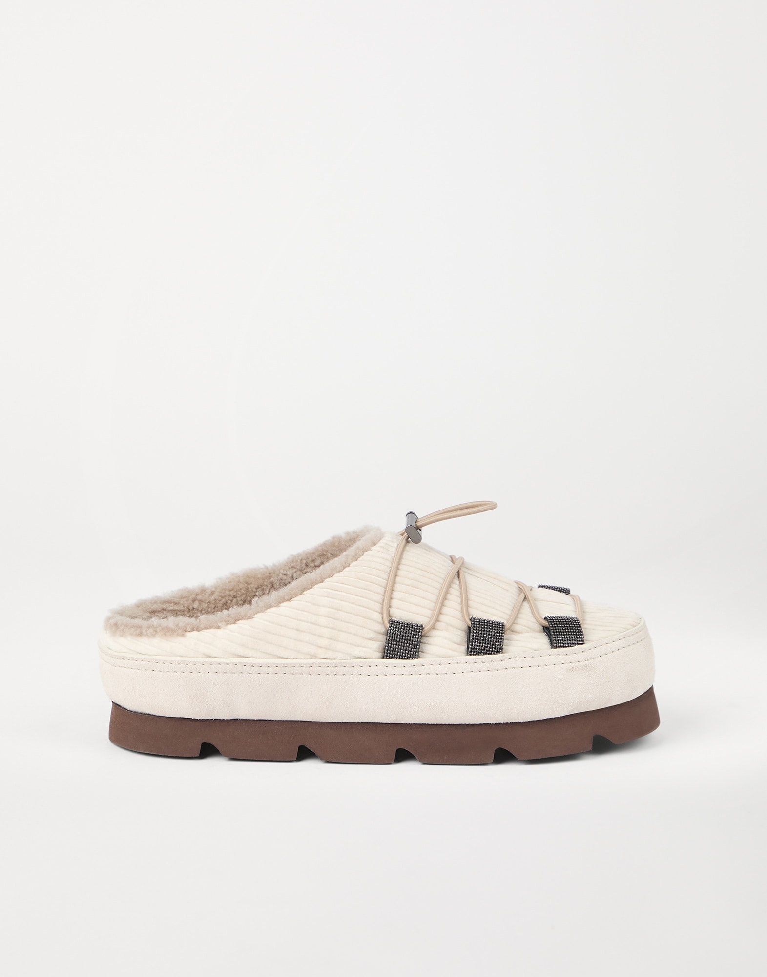 Suede and corduroy mountain slippers with shearling lining and shiny eyelets - 5