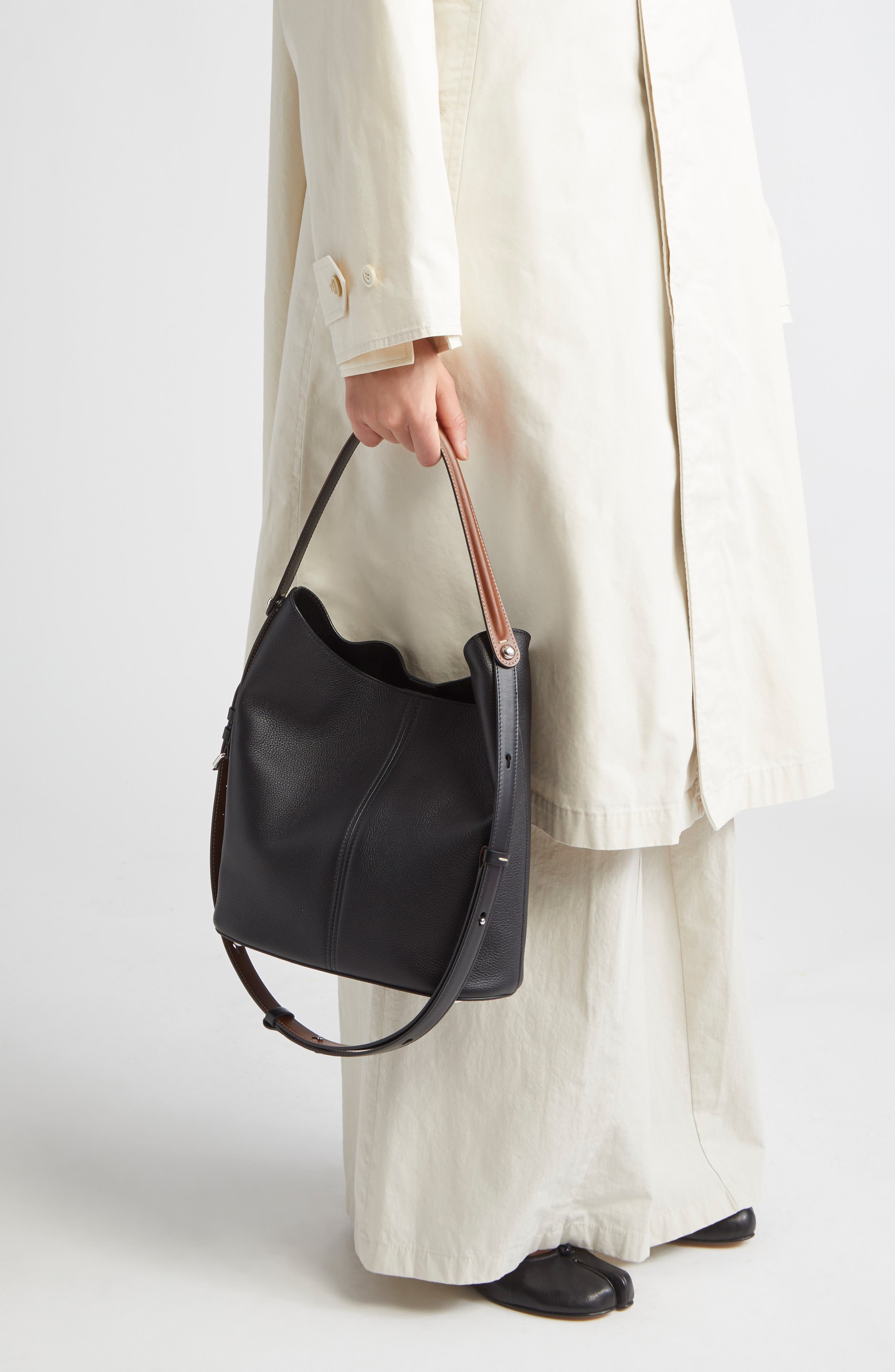 Maison Margiela Dress-age Leather Hobo Bag in Black/Chestnut/Black at Nordstrom - 3