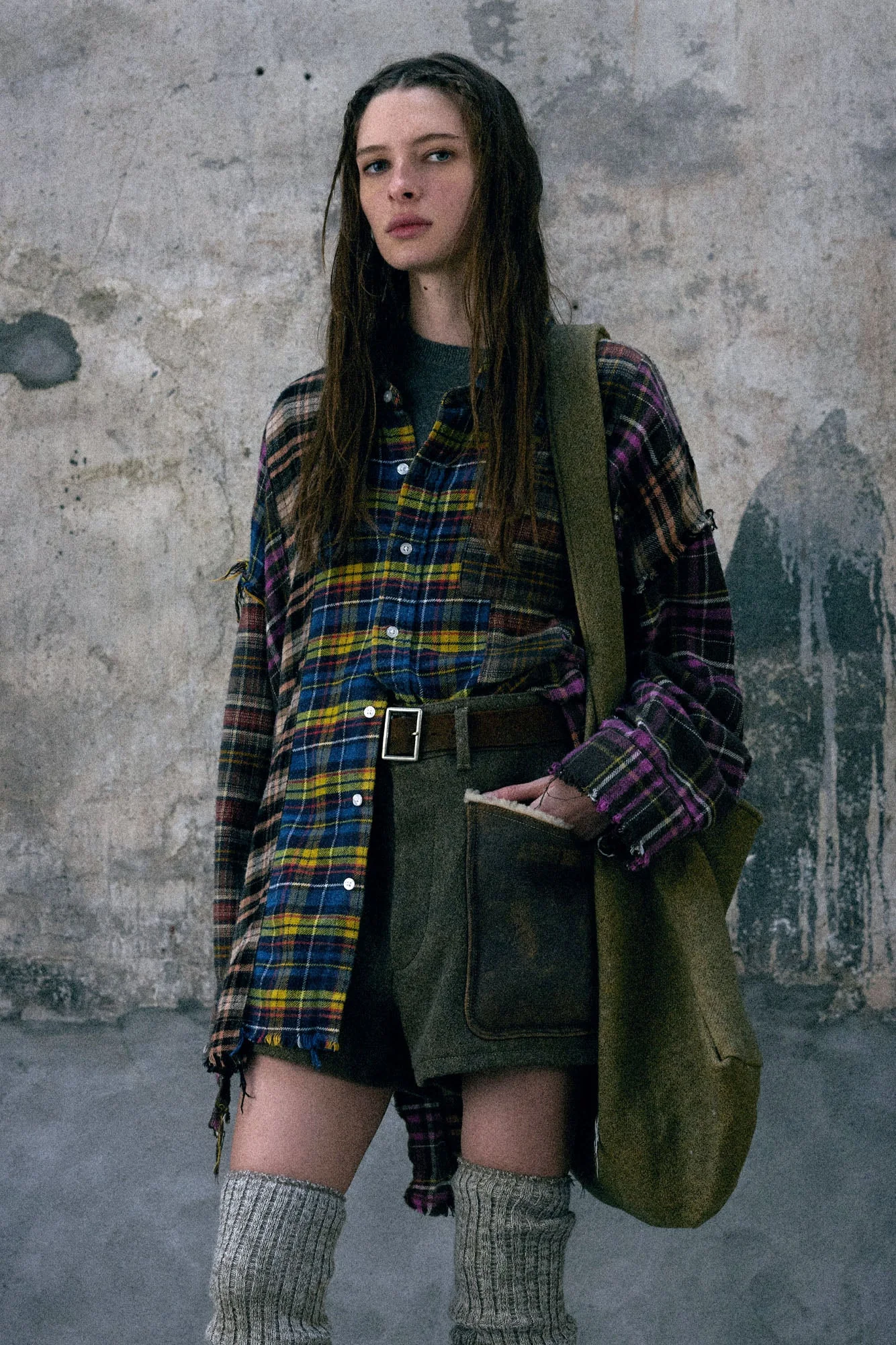 Spliced Drop Neck Shirt - 1