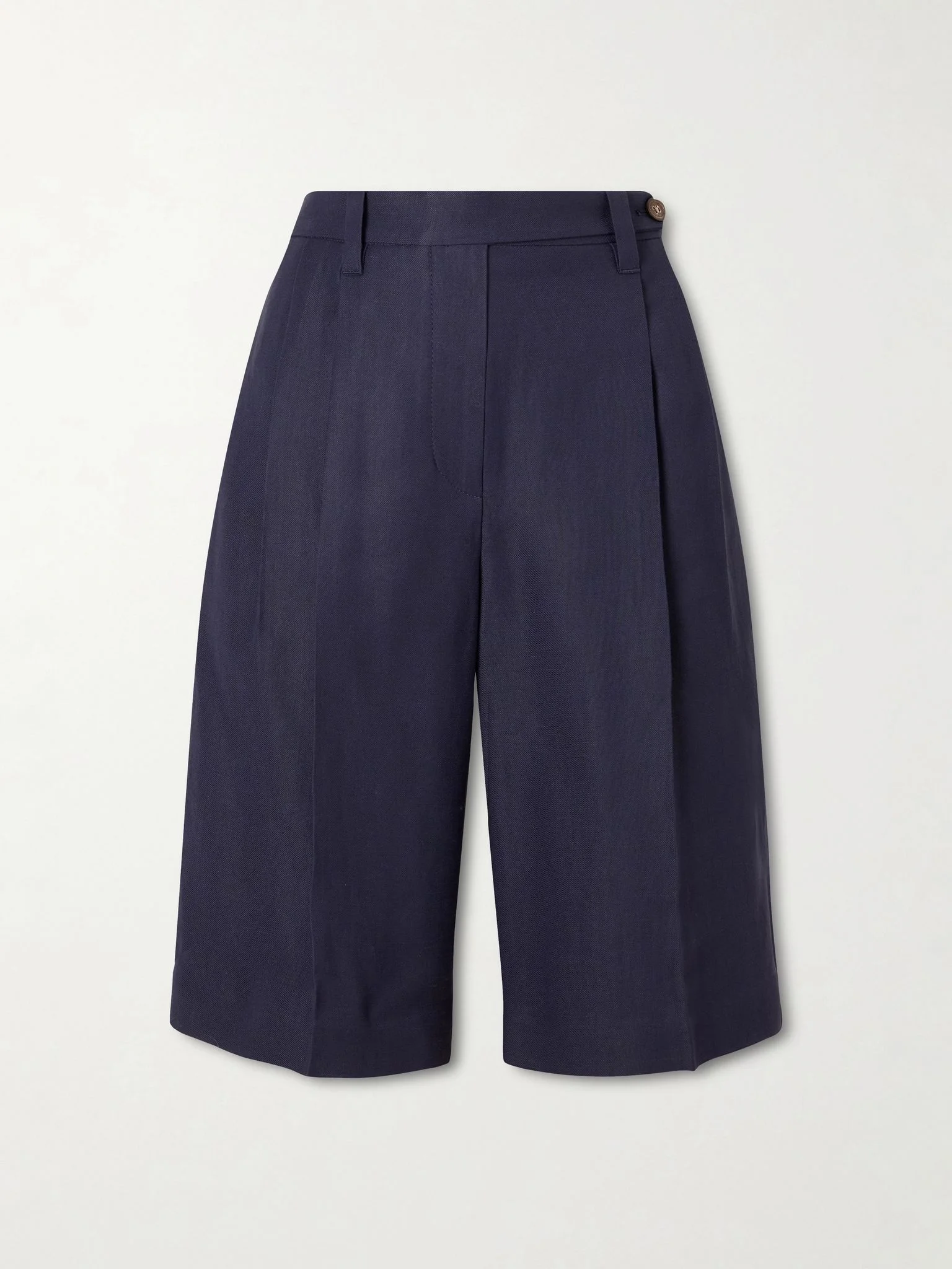 Bead-embellished pleated twill shorts Navy - 1
