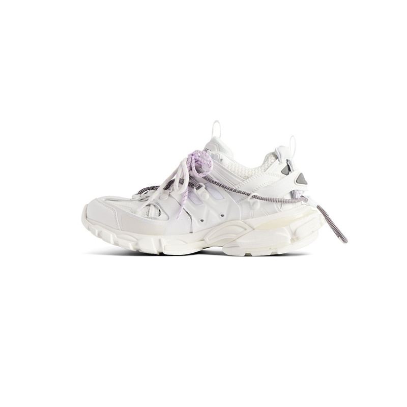 BALENCIAGA Women's Track Trail Laces Sneaker  in White/lilac outlook