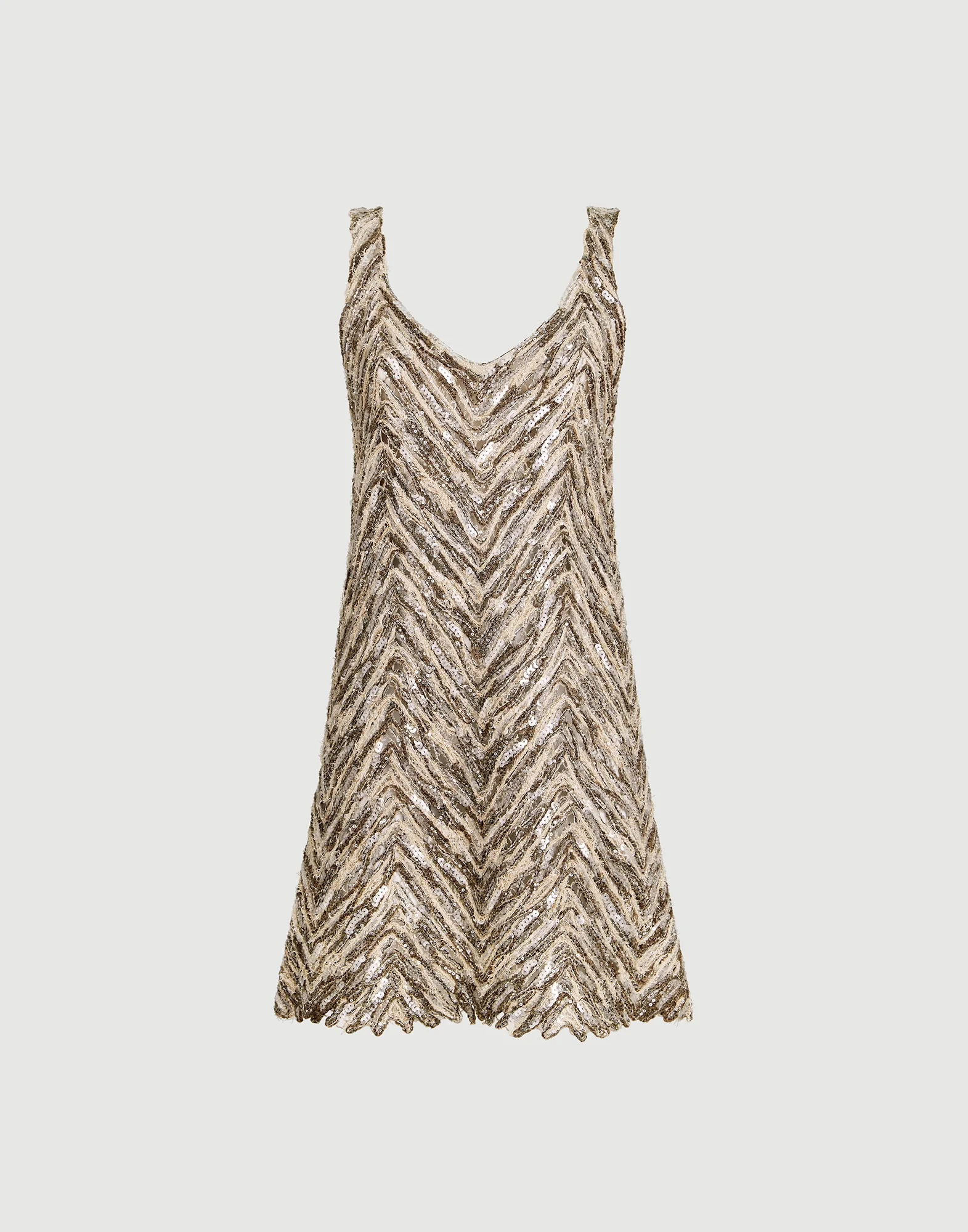 Dazzling chevron embroidery mini dress in paper yarn, linen and silk - 1