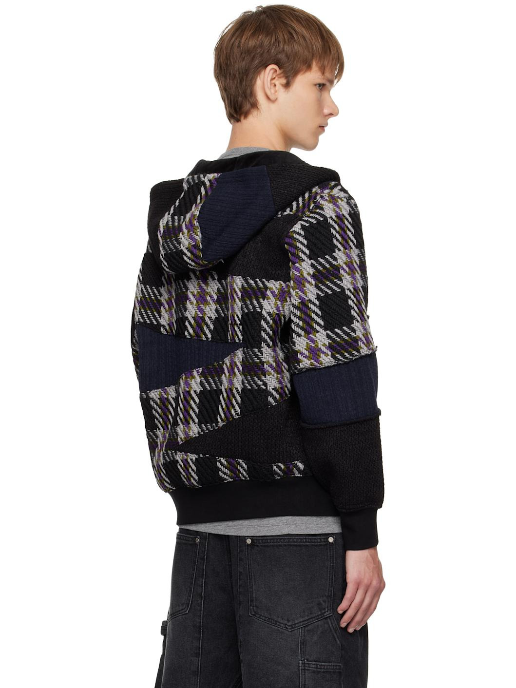 Black Patchwork Zip-Up Hoodie - 3