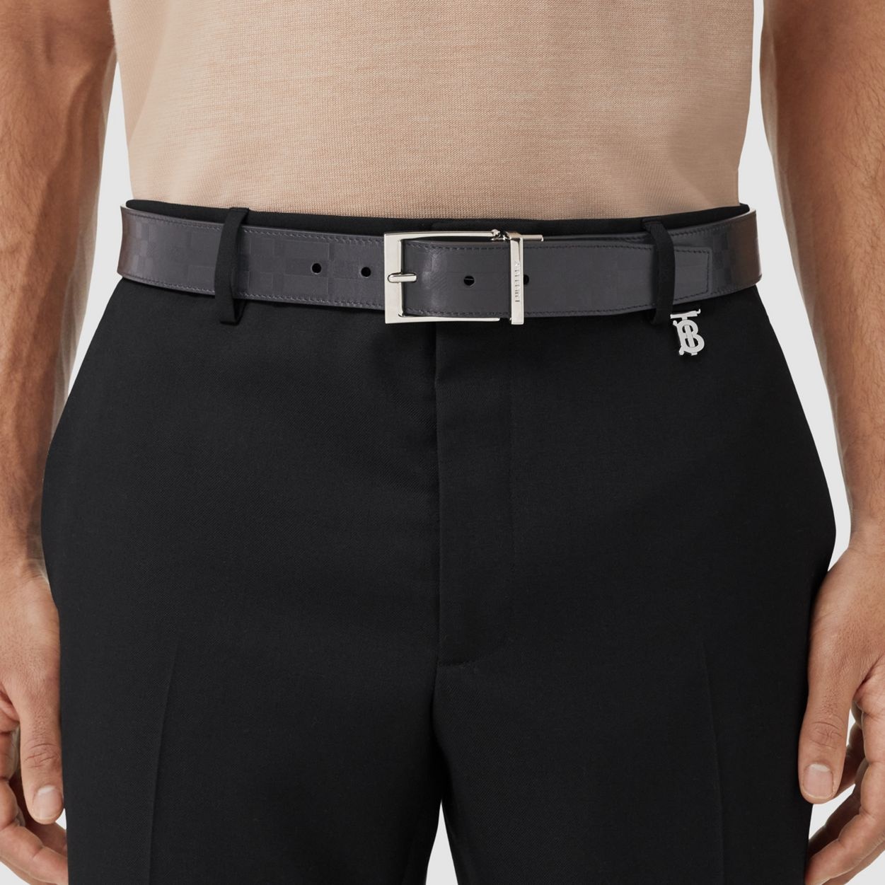 Reversible Embossed Check Leather Belt - 3