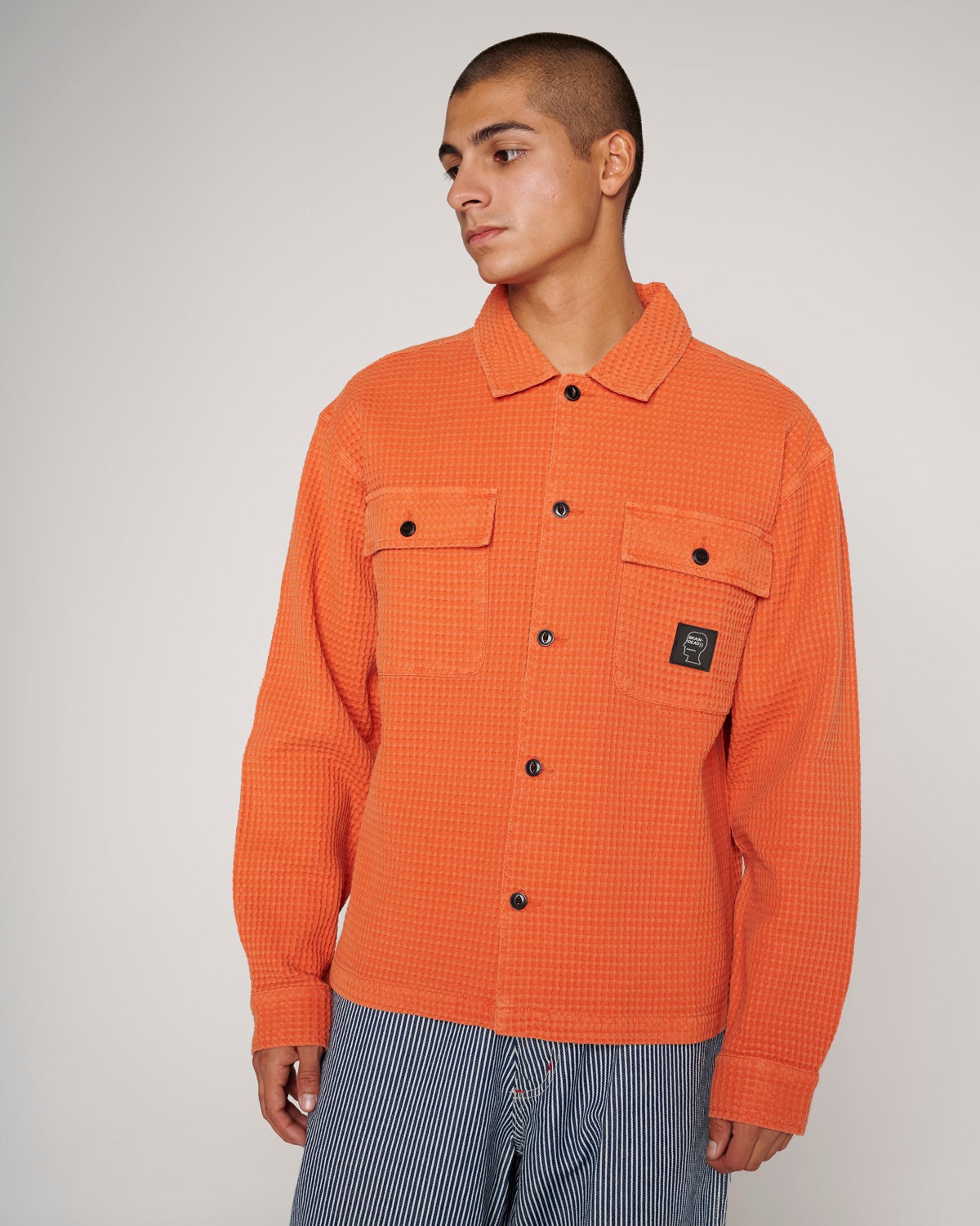 Waffle Button Front Shirt - Terracotta - 4