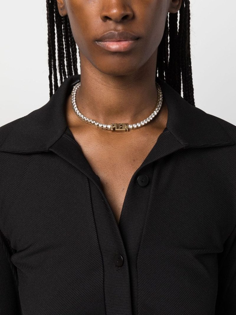 PHILIPP PLEIN crystal-embellished logo necklace outlook