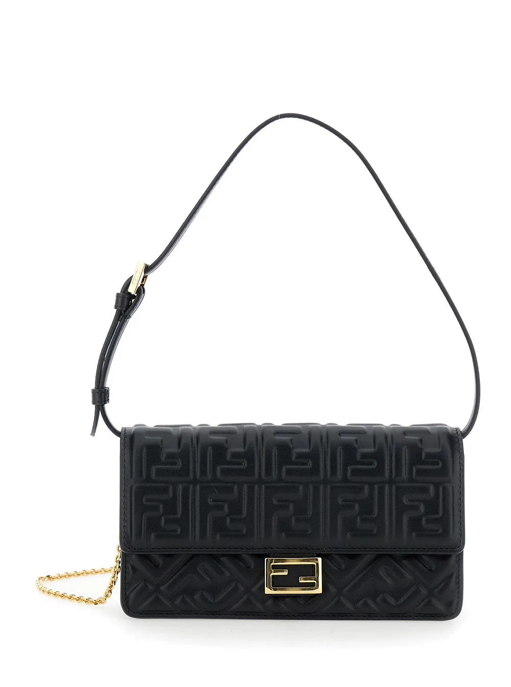 Fendi Women Black Wallet On Chain Baguette With All-Over Ff Motif And Ff Plaque In Leather Woman - 1