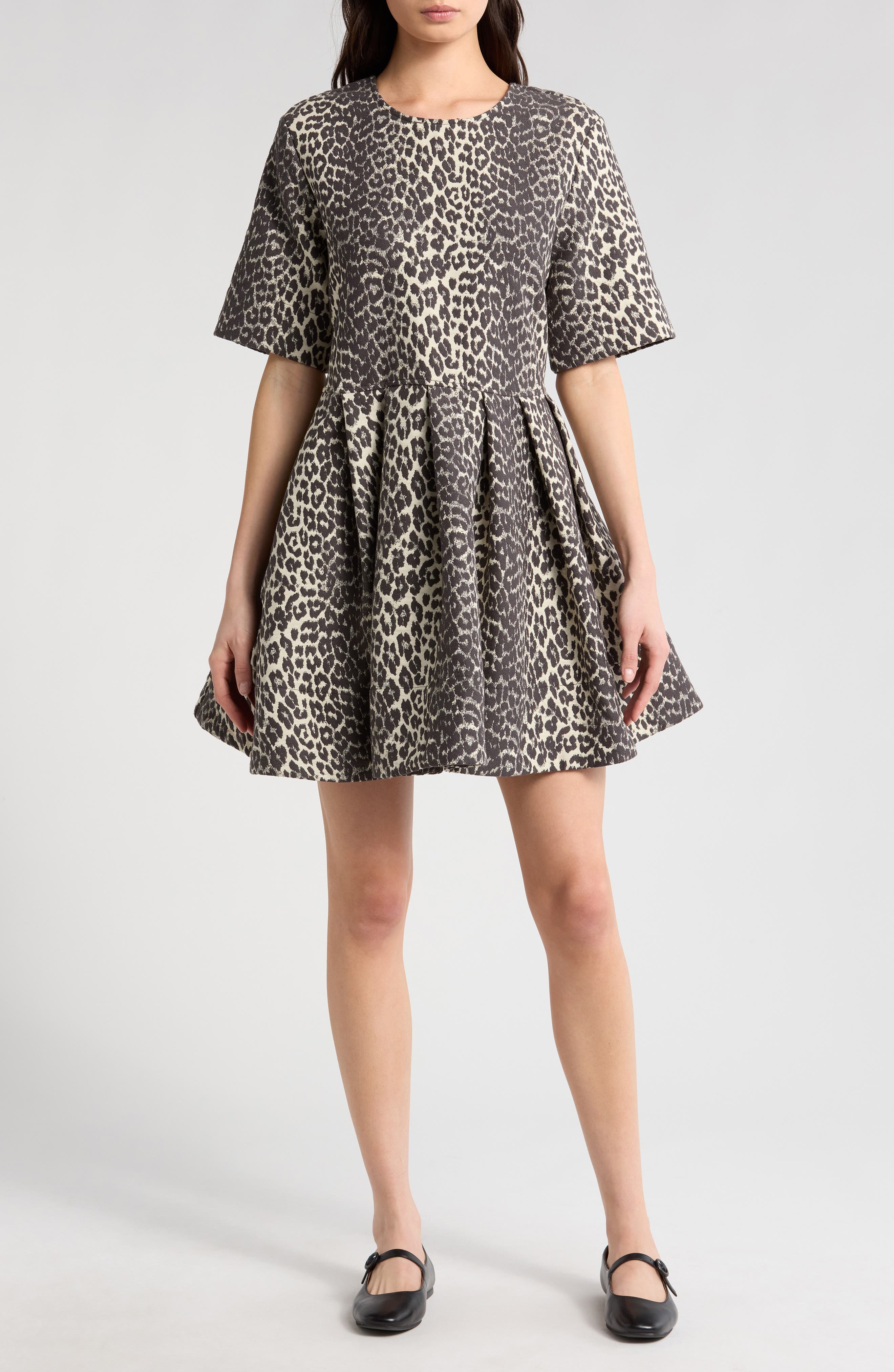 Ganni Leopard Jacquard Organic Cotton Skater Dress at Nordstrom - 1