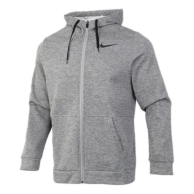 Men's Nike Therma Casual Sports Cardigan Training Fleece Lined Hooded Jacket Gray CU6232-063 - 1