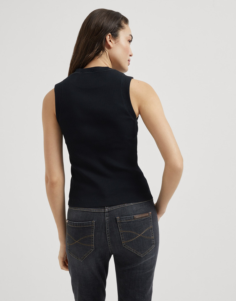 Brunello Cucinelli Cotton ribbed jersey top with monili outlook