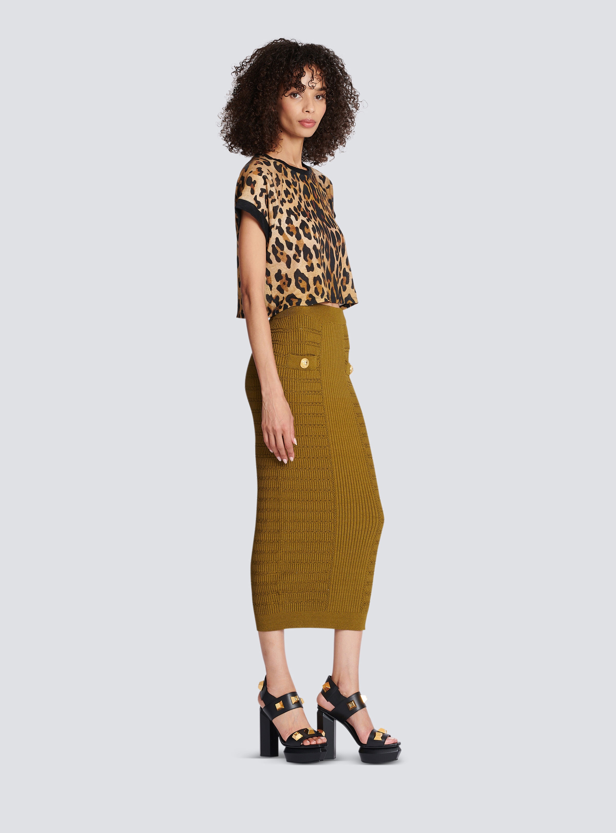 Cropped linen T-shirt with leopard print - 3