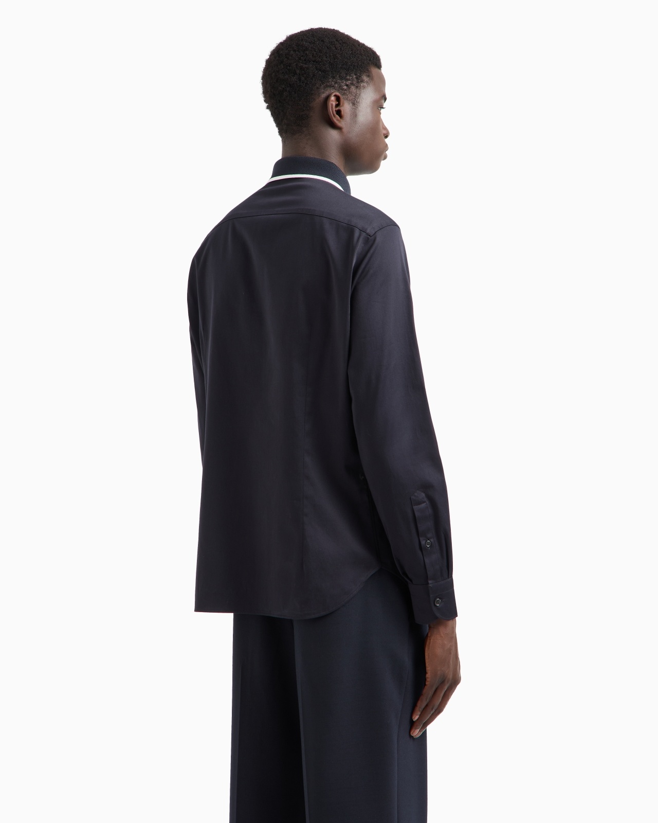 SATIN SHIRT WITH CONTRASTING RIBBED COLLAR - 3