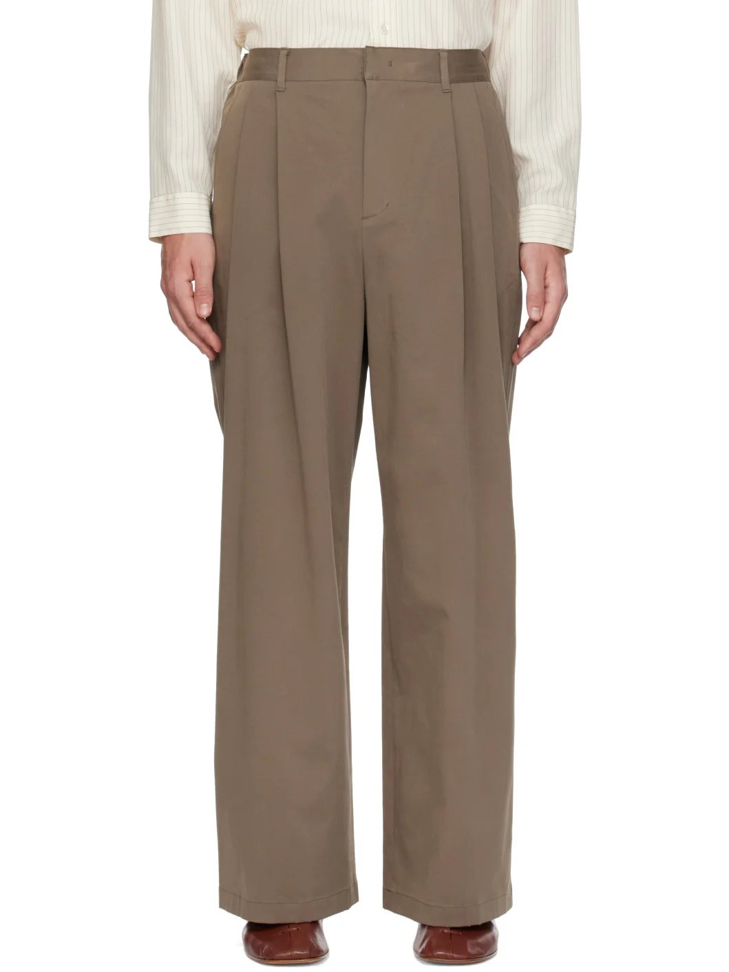 Beige Two Tuck Wide Banding Trousers - 1