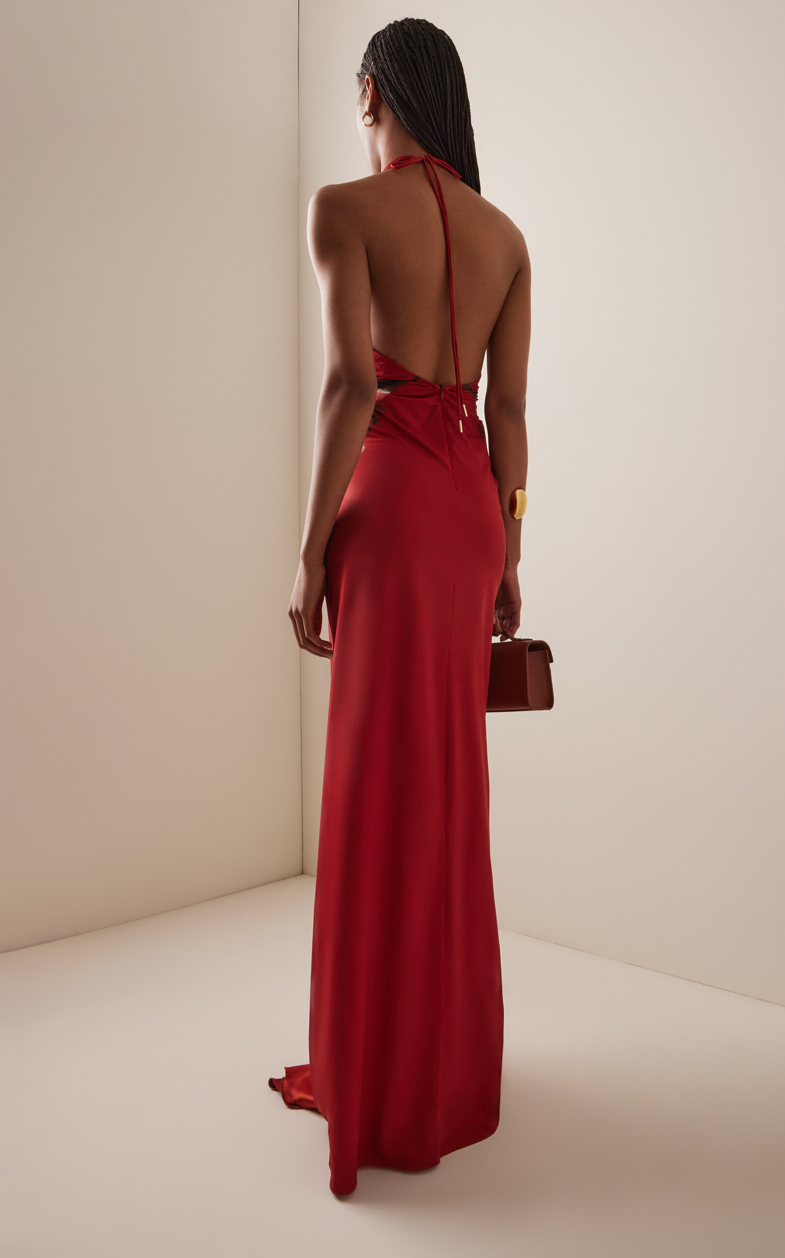 Aiko Gathered Satin Dress red - 4