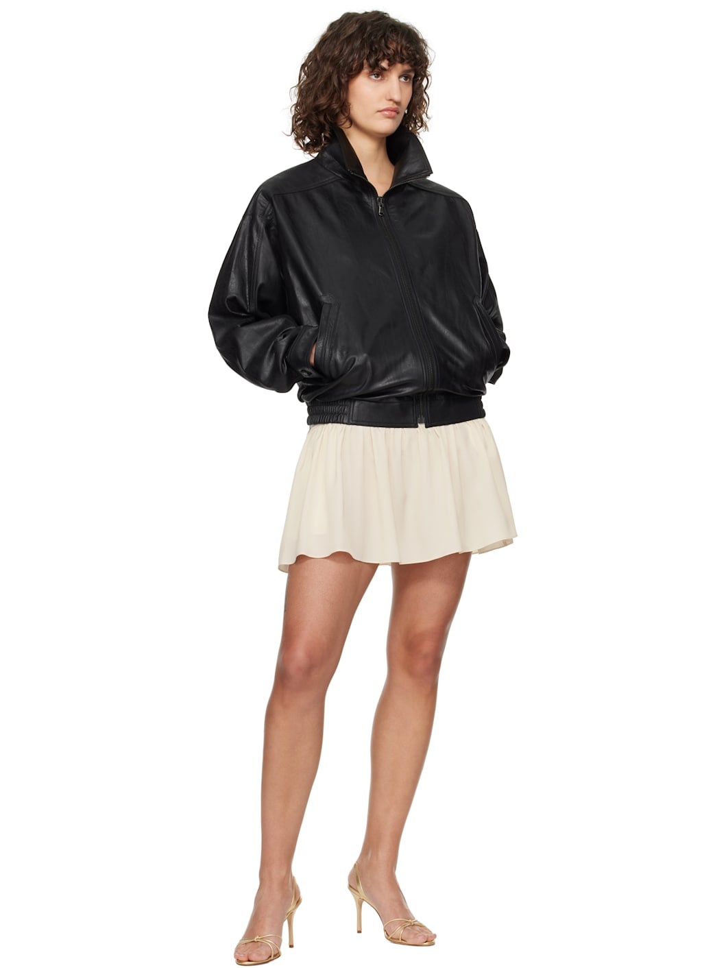 Black Vintage Crack Effect Leather Jacket - 4