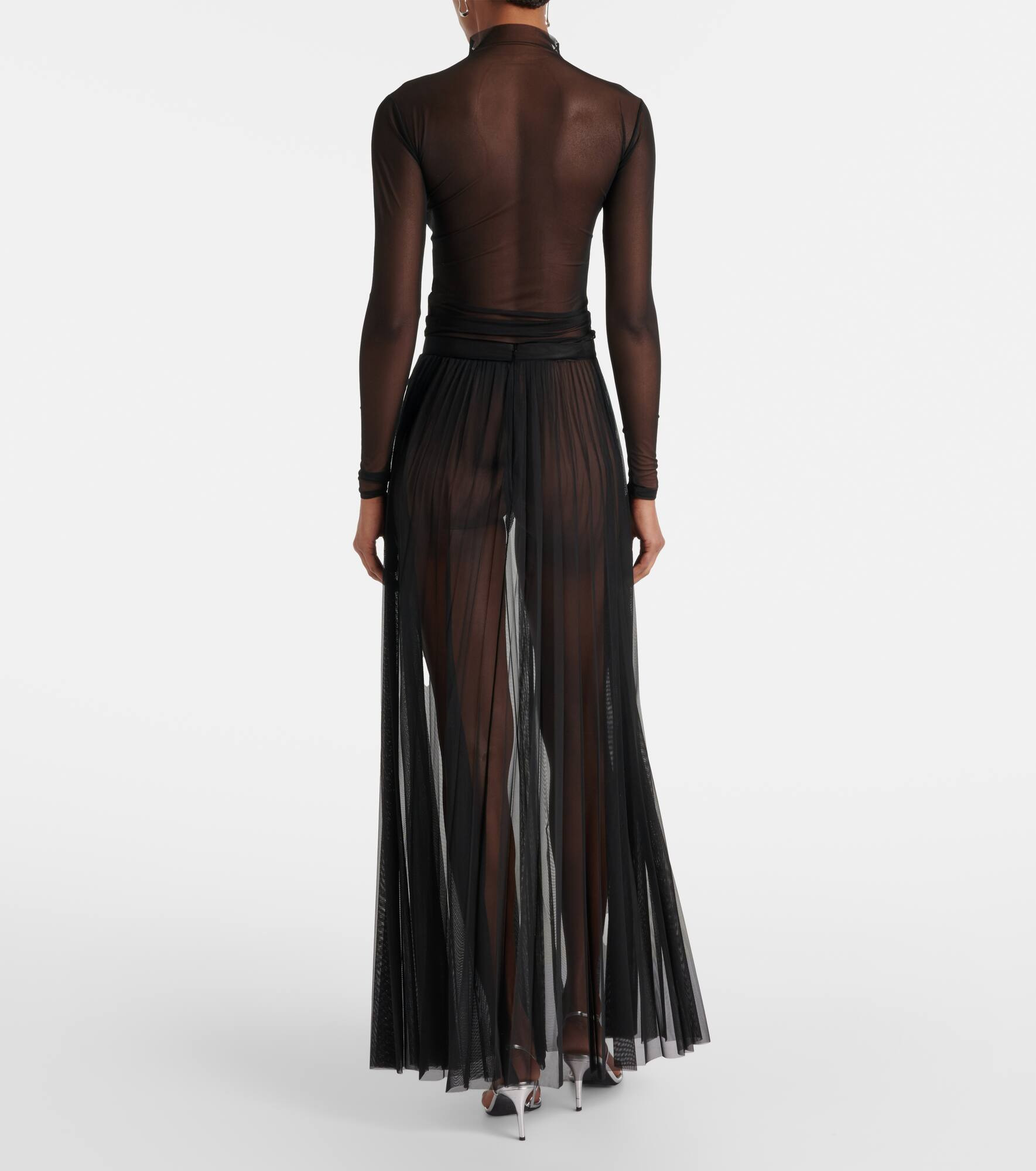 Vallen pleated mesh maxi skirt - 3