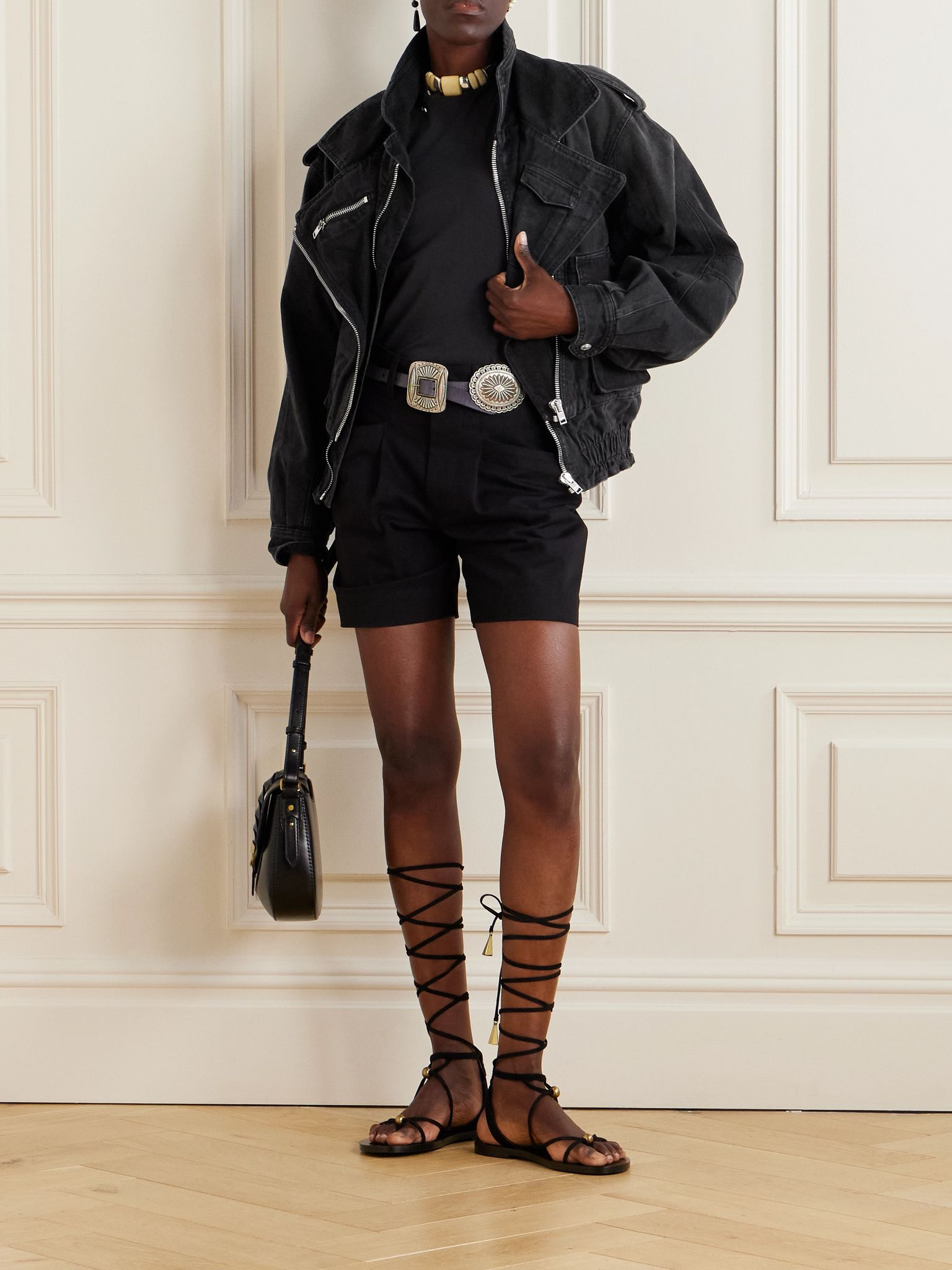 Aneli layered denim jacket Black - 2