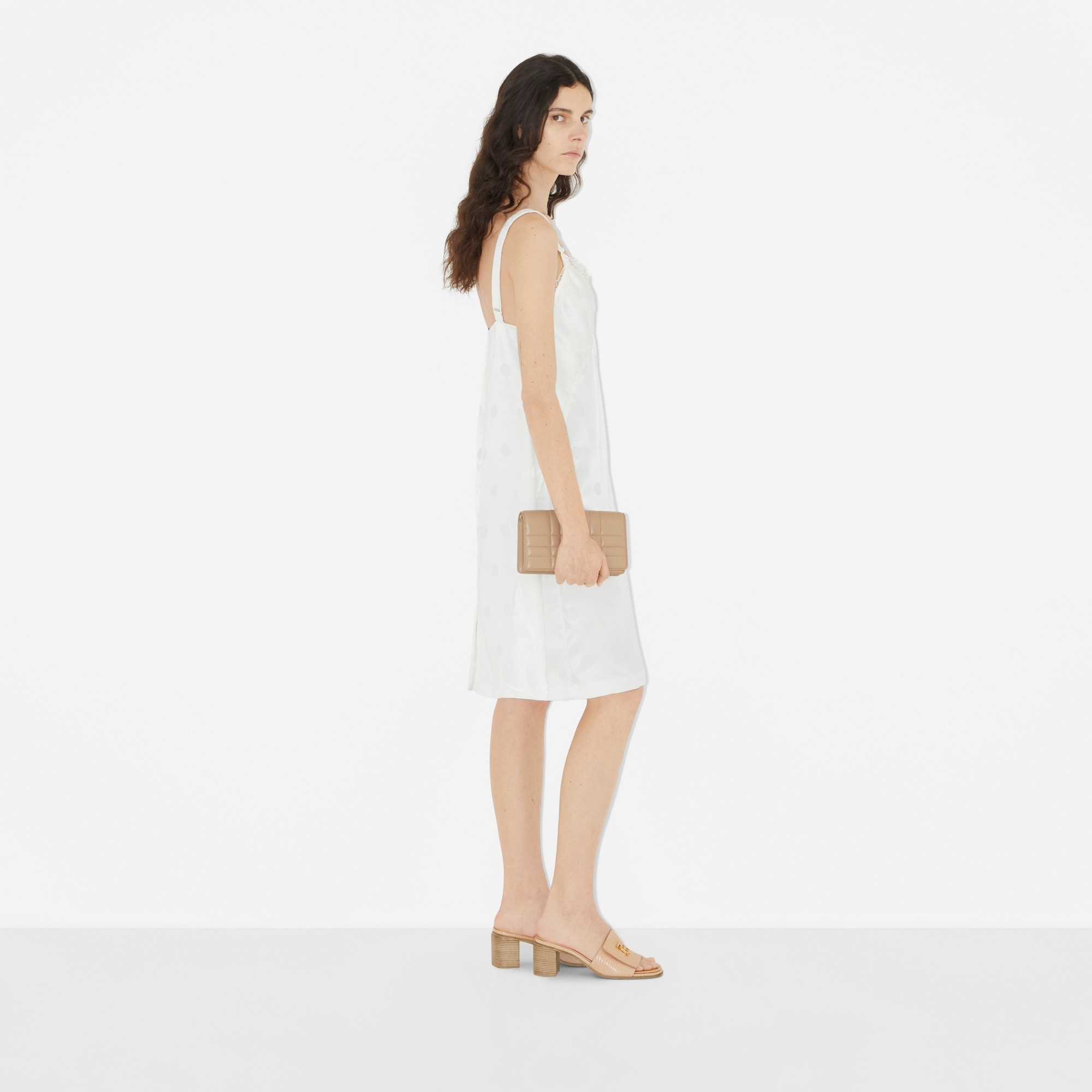 Lace Trim Polka Dot Satin Slip Dress - 3