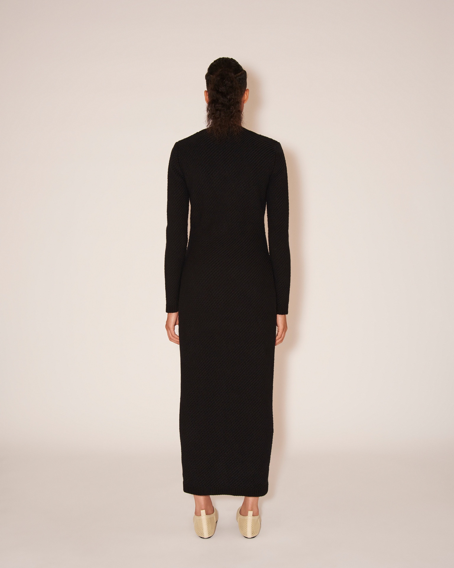 DANA - Cotton-tweed textured sweetheart neck dress - Black - 4