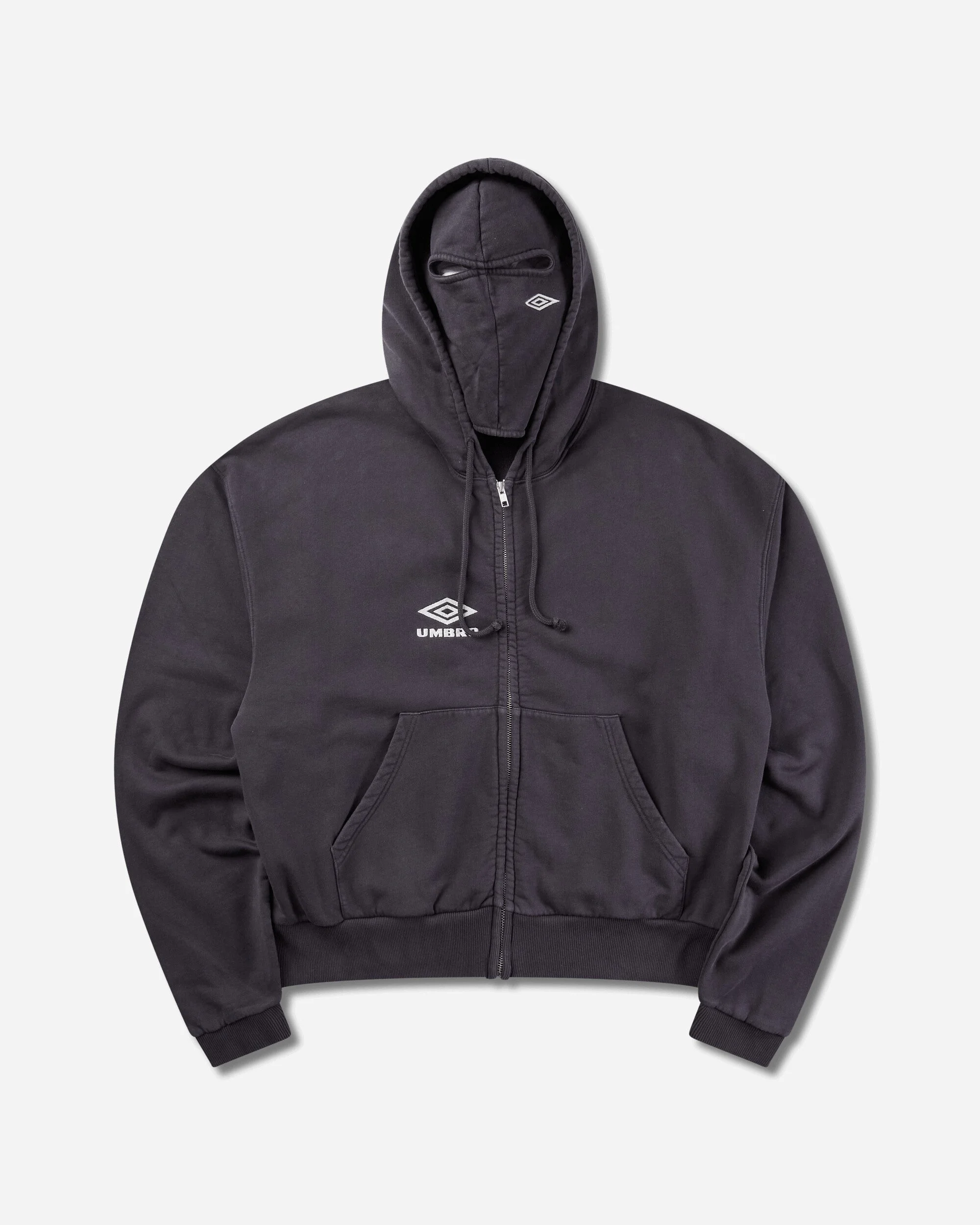 Compact Masked Zip Hoodie Washed Black - 1
