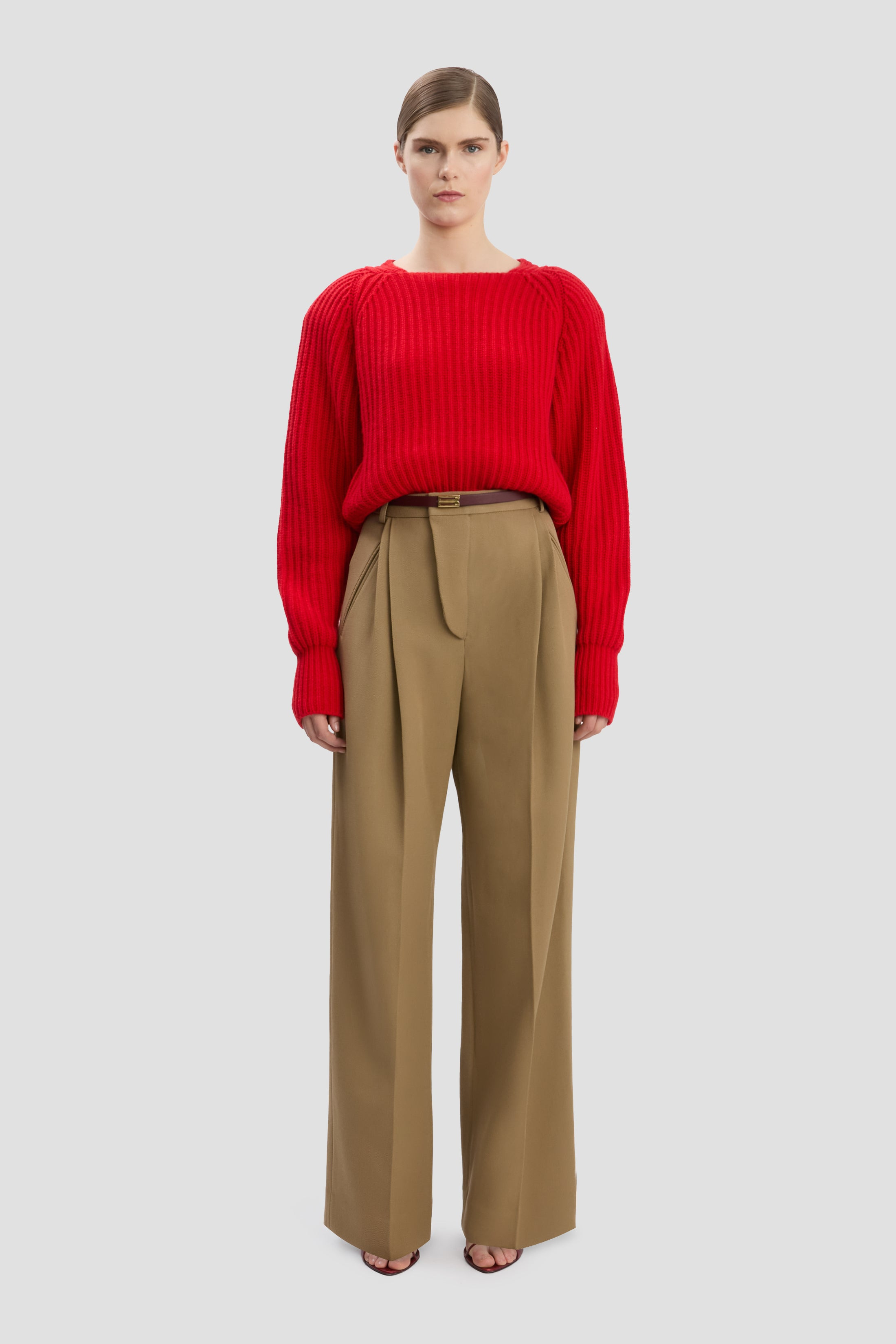 Wide Leg Trouser In Dark Camel - 1
