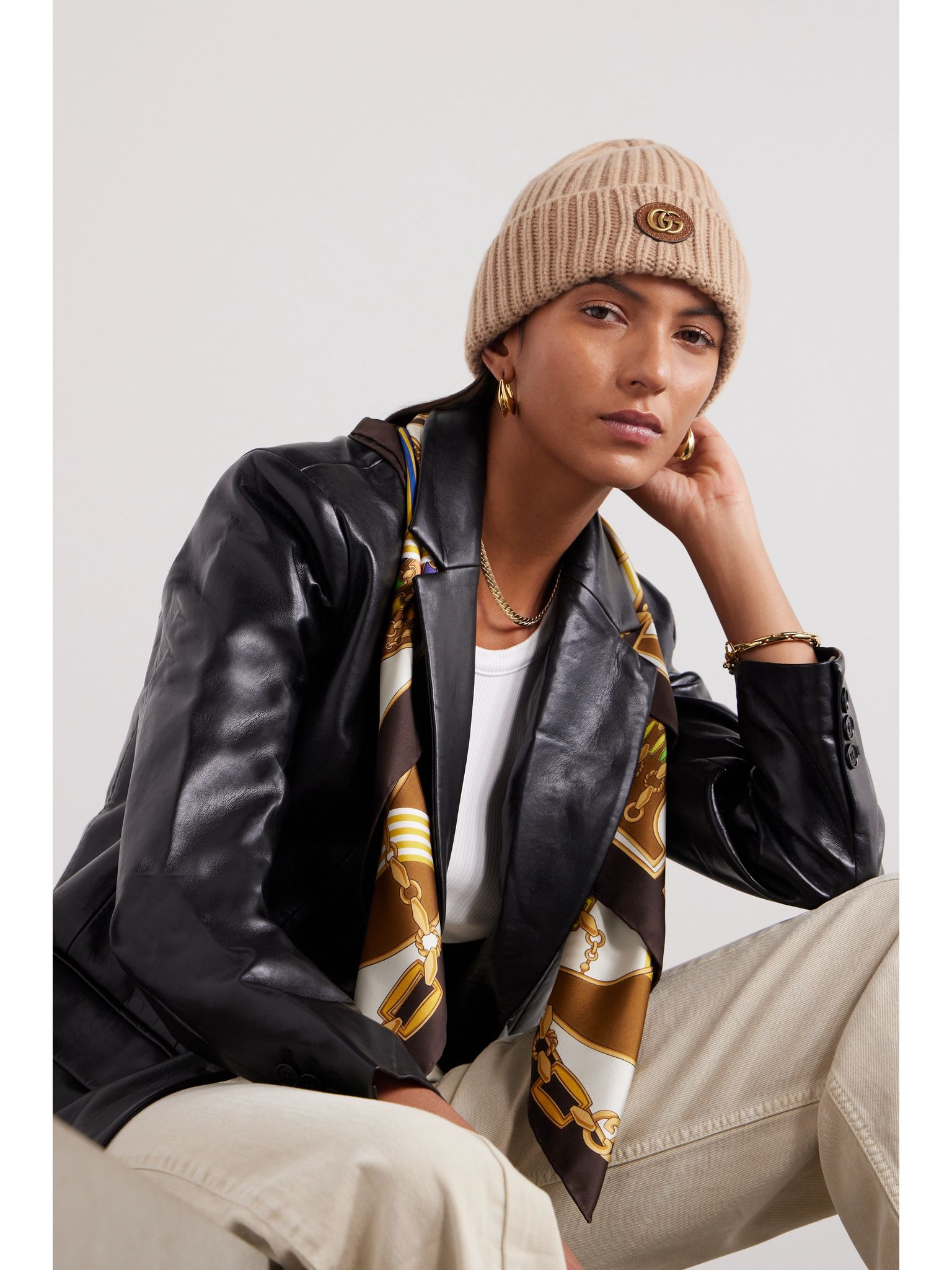 Victor appliquéd ribbed wool and cashmere-blend beanie Camel - 2