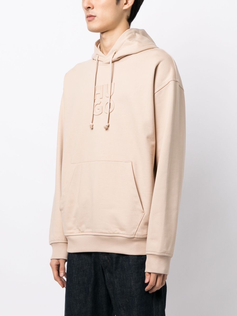 logo-embossed drawstring cotton hoodie - 3
