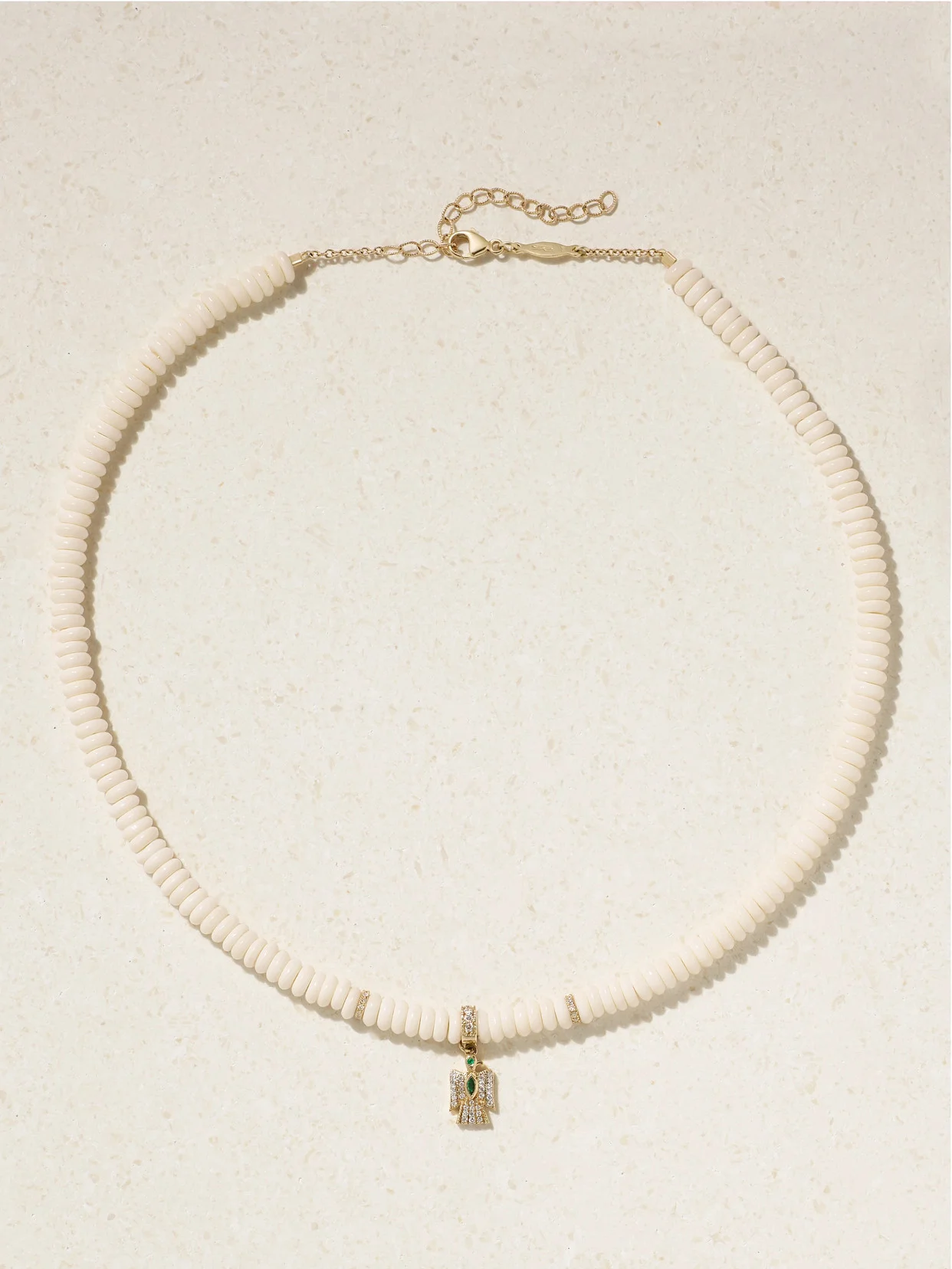 Thunderbird 14-karat Gold, Bone, Diamond And Emerald Necklace - 1