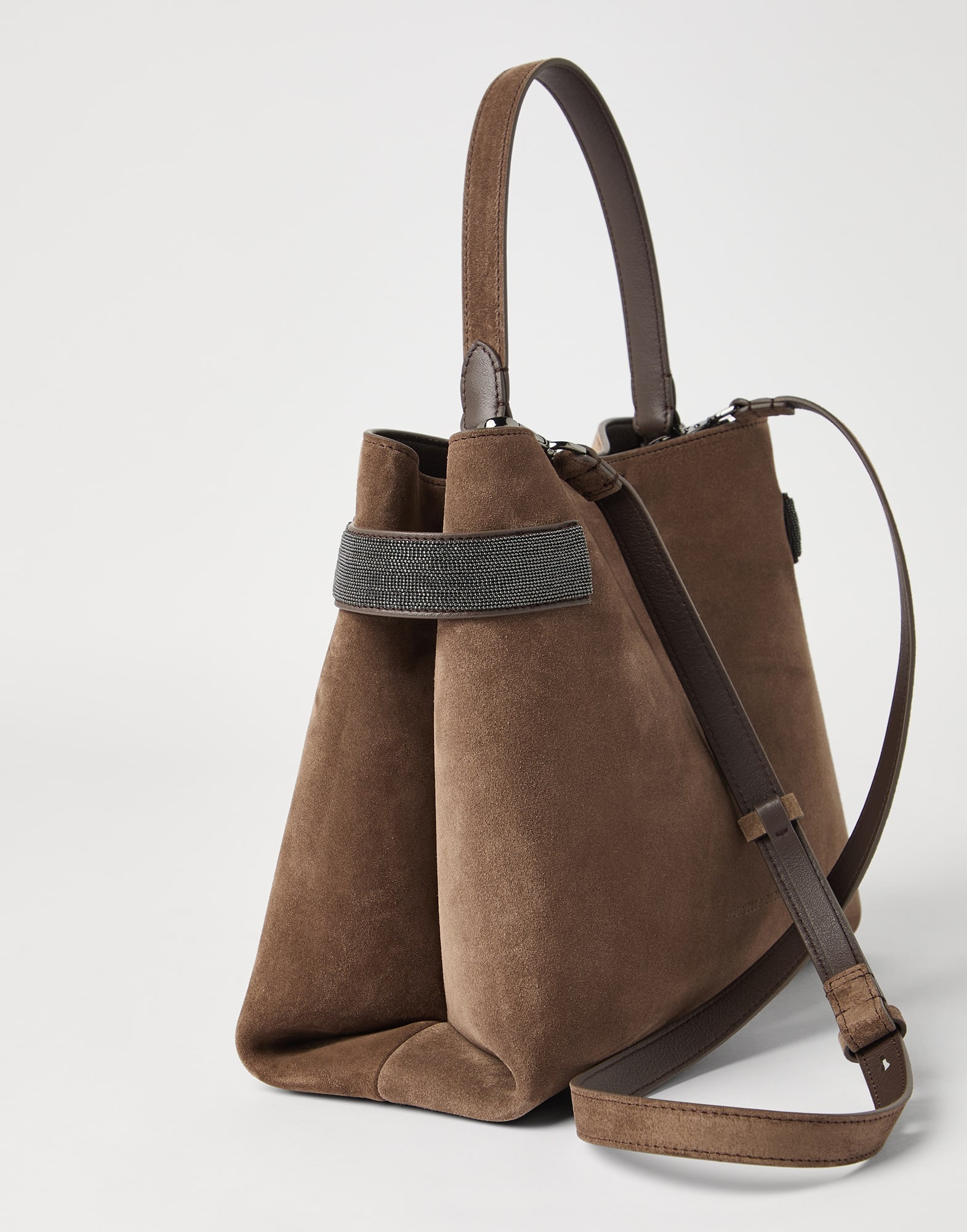 Essence top-handle bag in suede with precious bands - 3