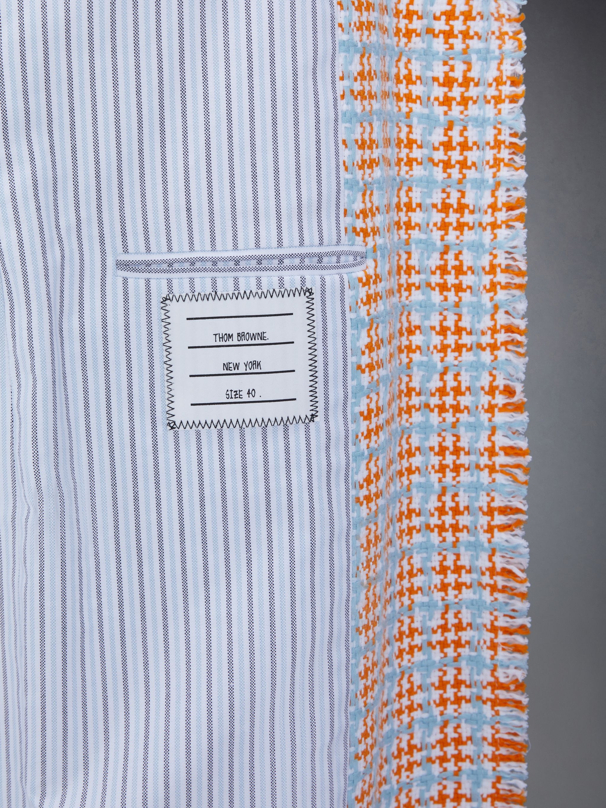 Check Summer Tweed Fray Wide Lapel Coat - 6