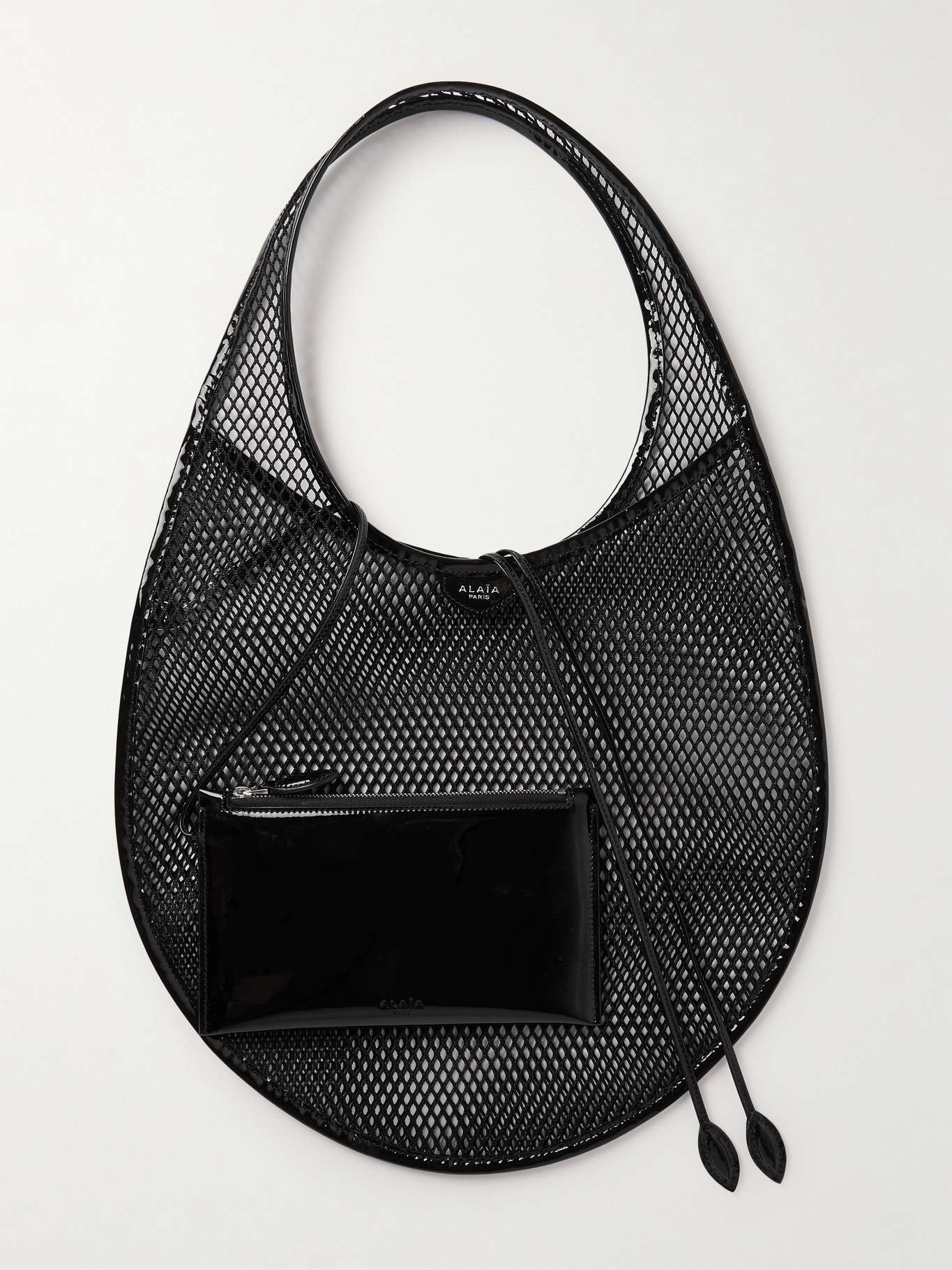 Patent-leather trimmed mesh shoulder bag - 6