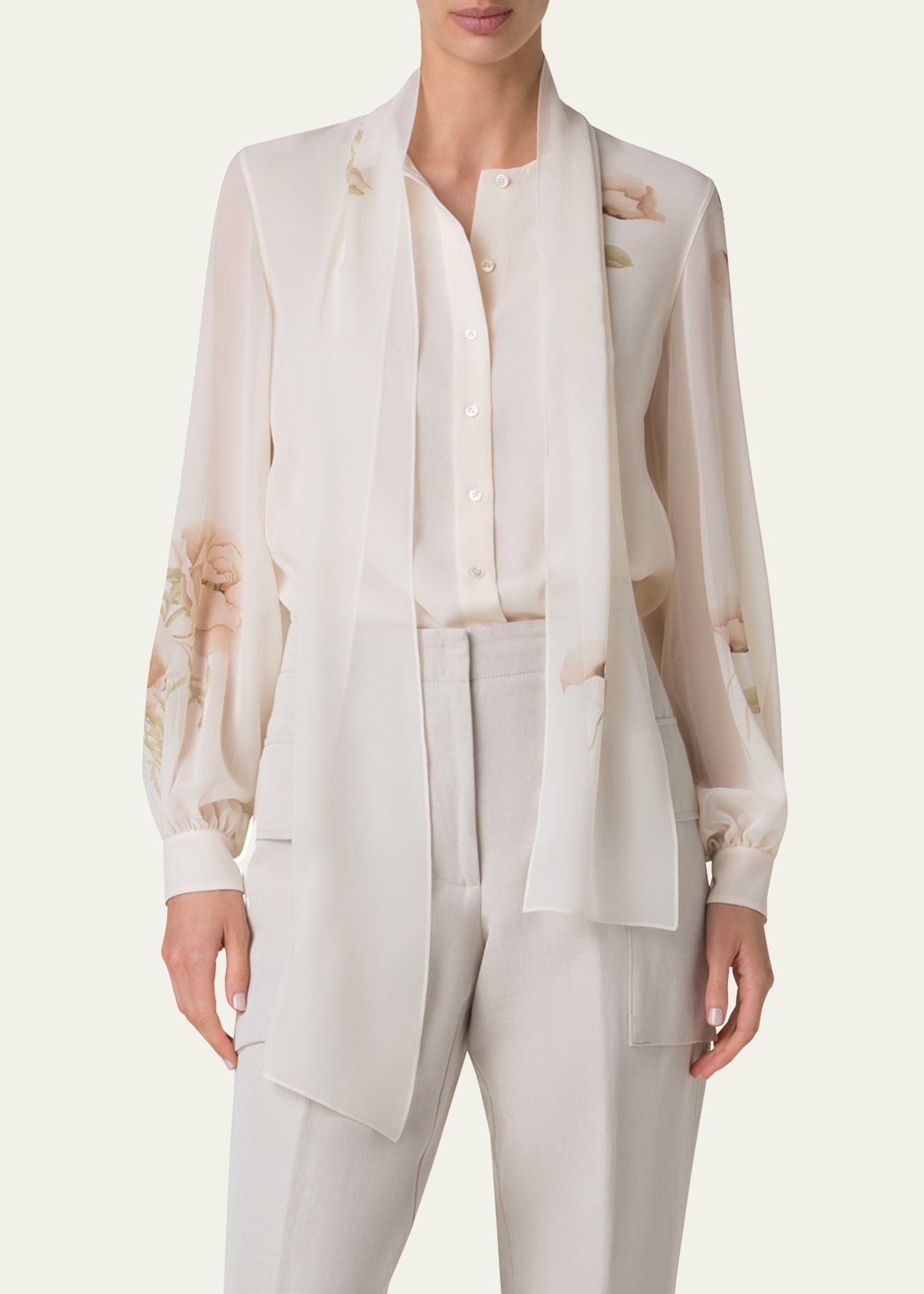 Floral-Print Georgette Scarf Blouse - 4