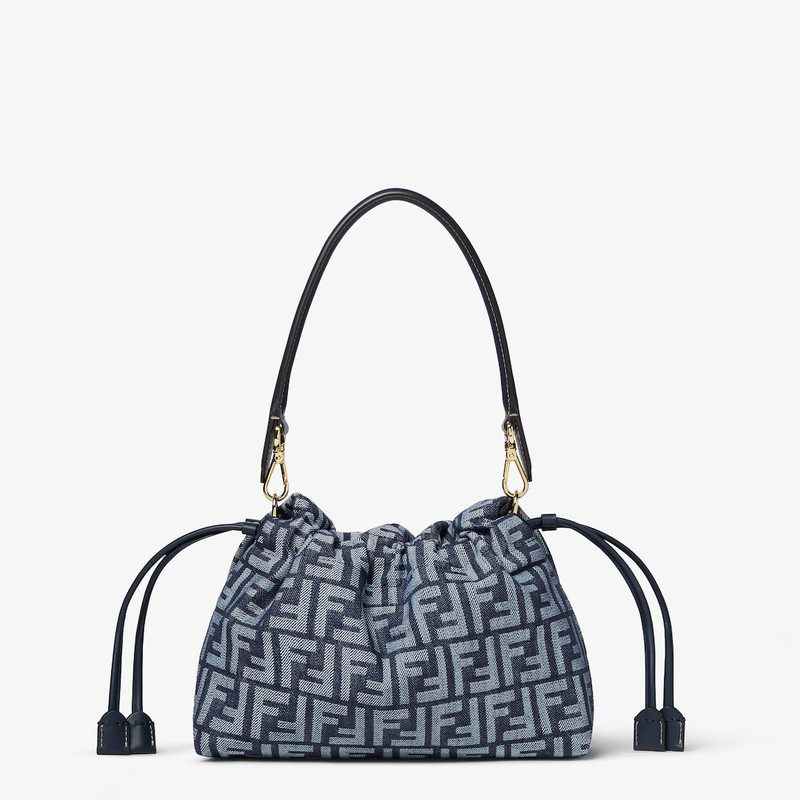 Mamma Baguette Medium Dark blue denim-effect FF jacquard bag 3