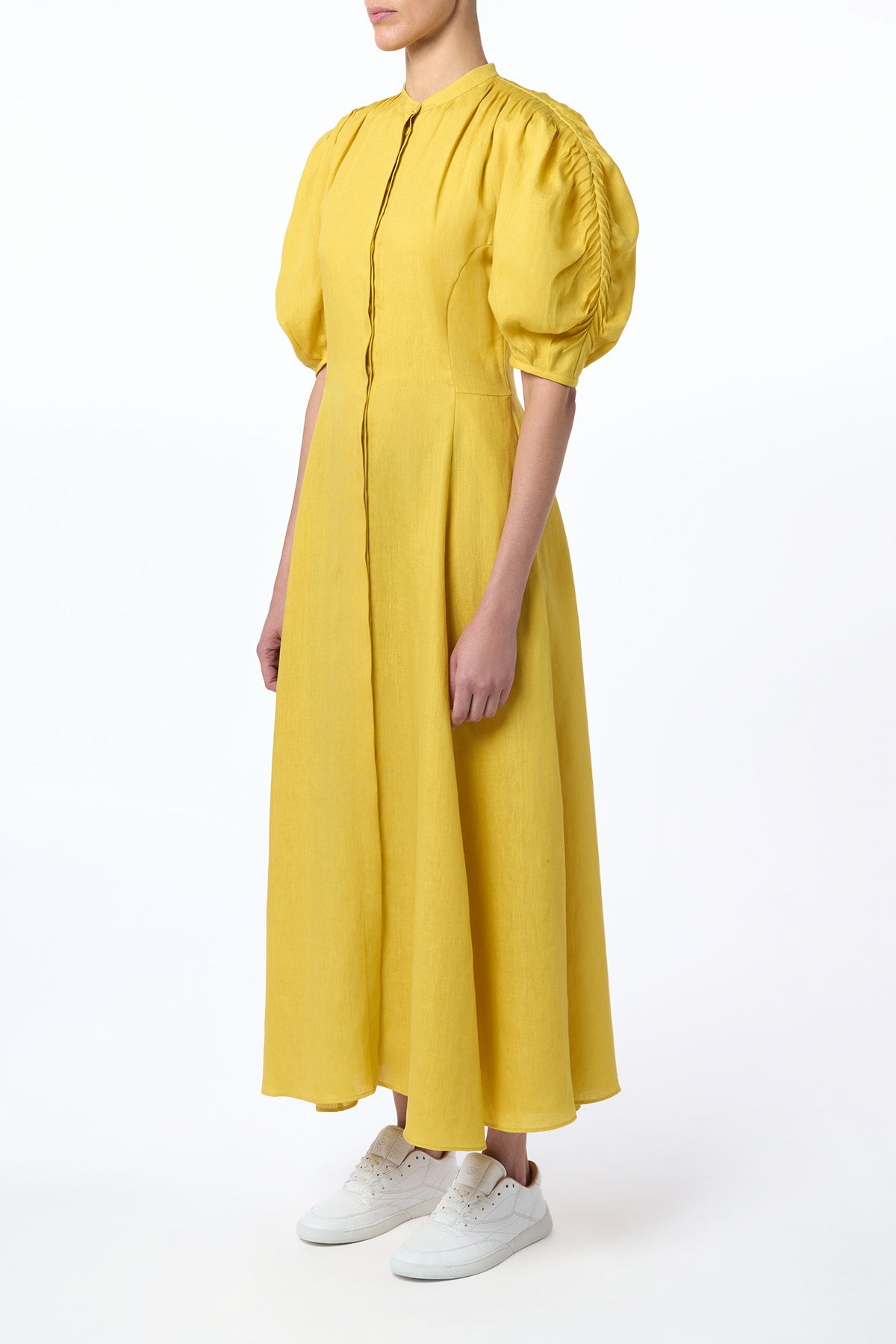 Arabella Shirtdress in Goldenrod Aloe Linen - 4