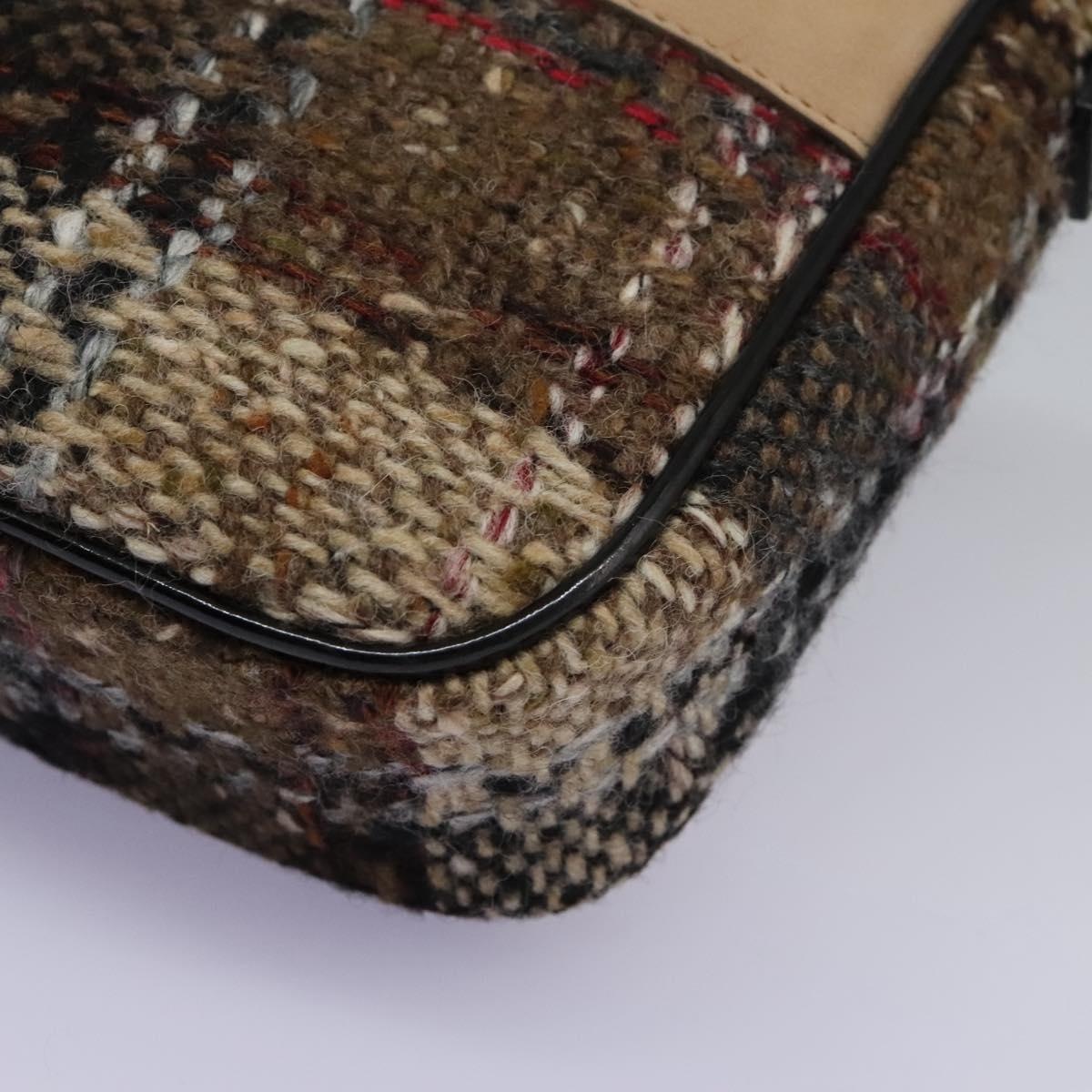 Burberry Nova Check Shoulder Bag Wool Suede Leather Beige Black Gold - 15