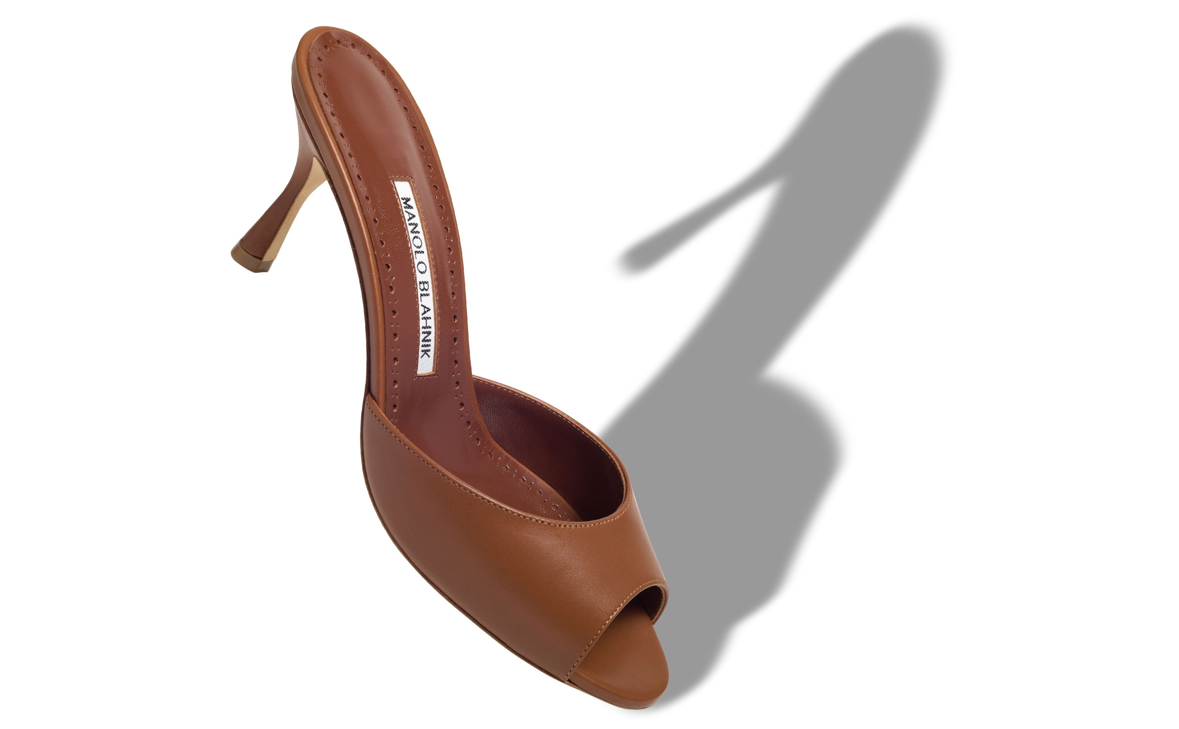 Brown Calf Leather Open Toe Mules - 2