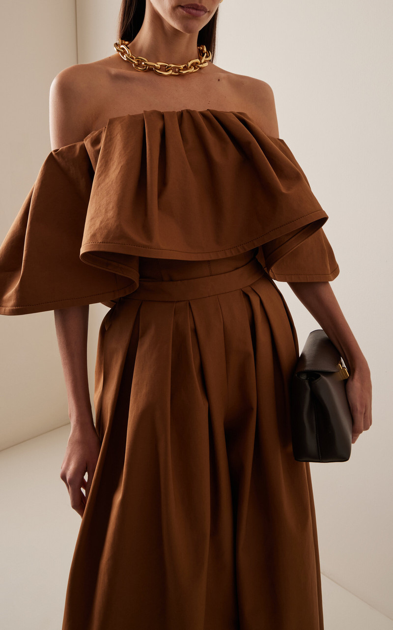 CAROLINA HERRERA Off-The-Shoulder Stretch-Cotton Top tan outlook