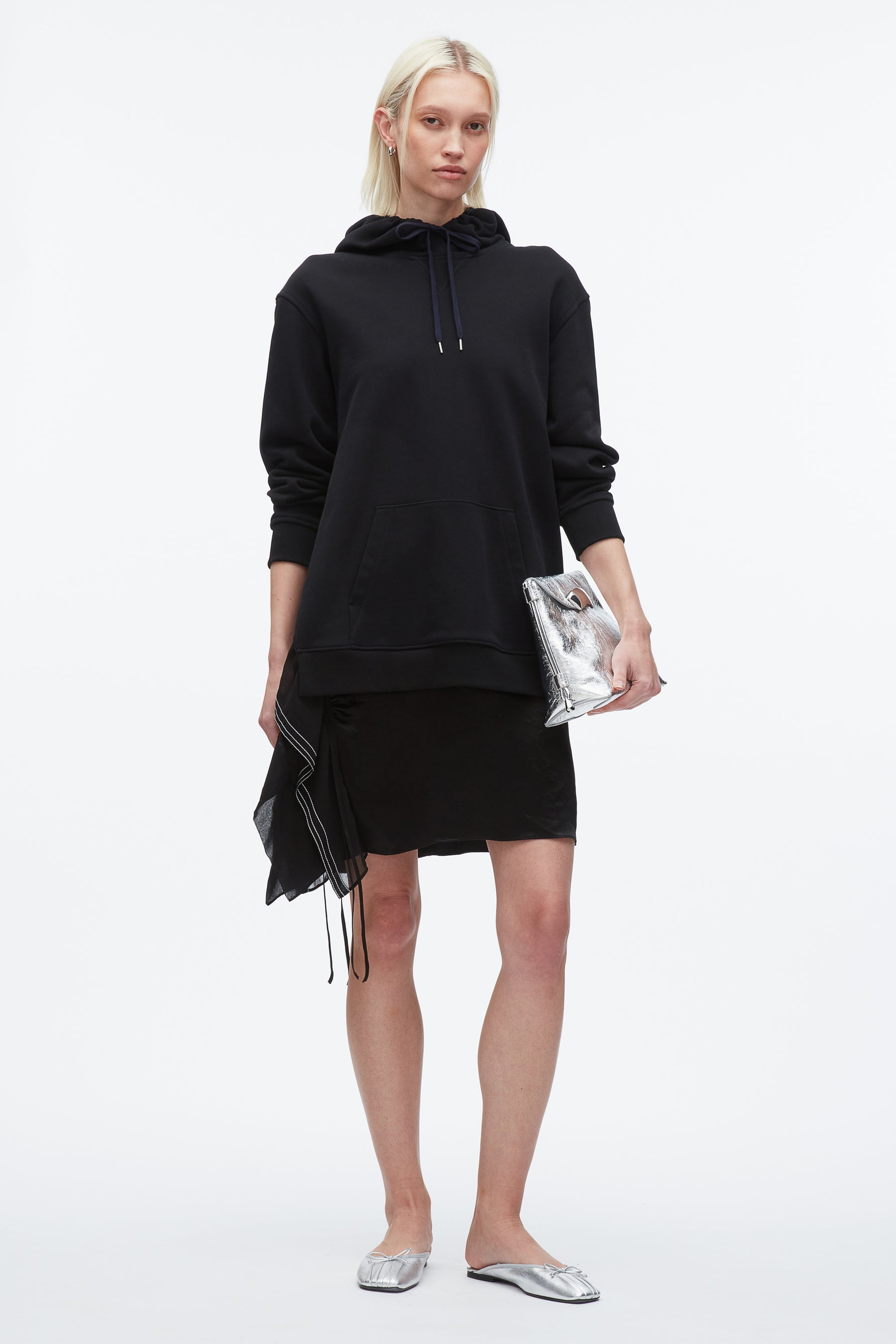 Hoodie Combo Dress with Satin Skirt - 1