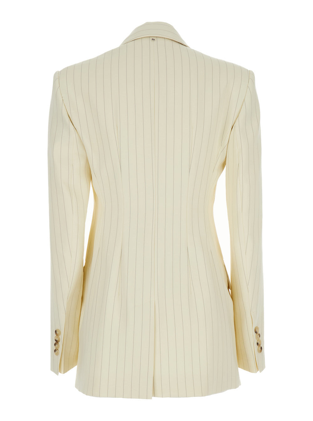 Sportmax Women Cream White Aversa Single-Breasted Striped Blazer In Ramie Woman - 2